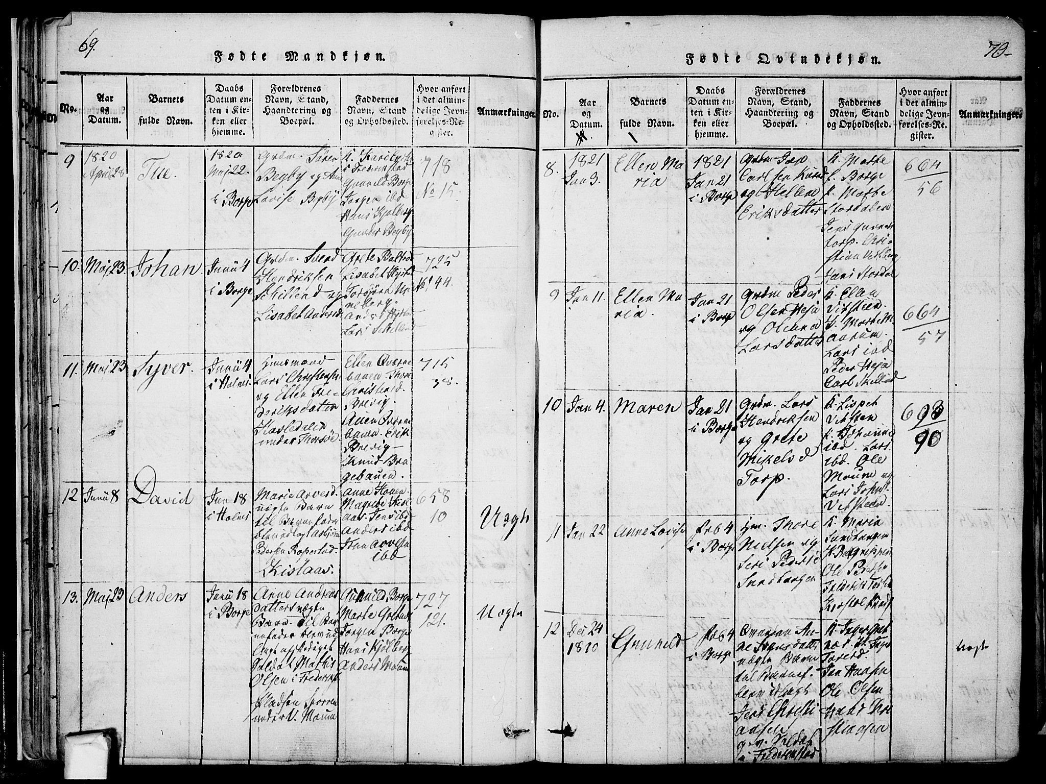 Borge prestekontor Kirkebøker, SAO/A-10903/F/Fa/L0003: Ministerialbok nr. I 3, 1815-1836, s. 69-70