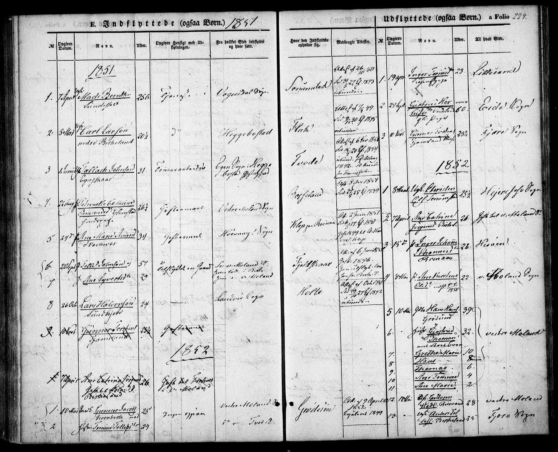 Birkenes sokneprestkontor, AV/SAK-1111-0004/F/Fa/L0003: Ministerialbok nr. A 3, 1850-1866, s. 224