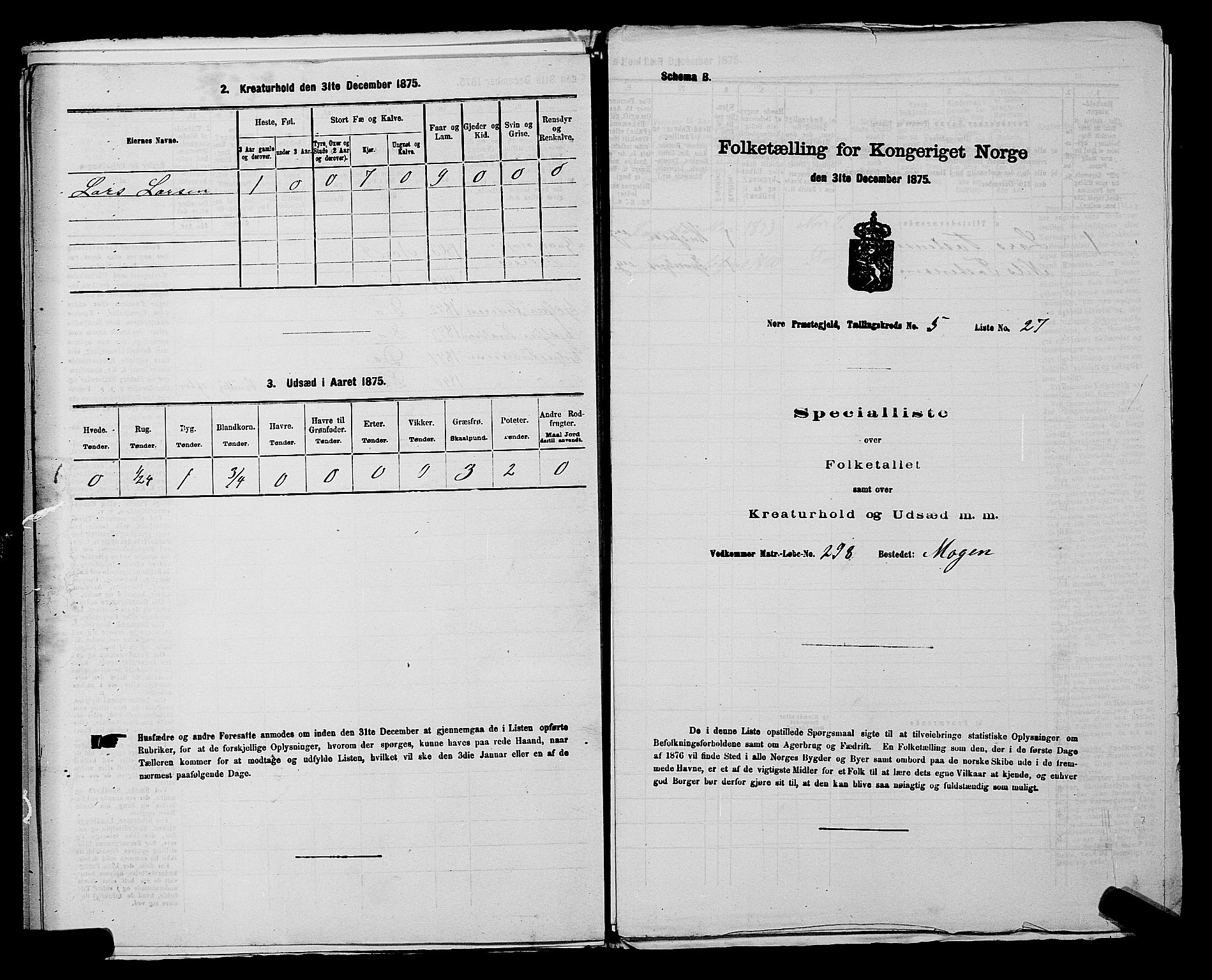 SAKO, Folketelling 1875 for 0633P Nore prestegjeld, 1875, s. 697