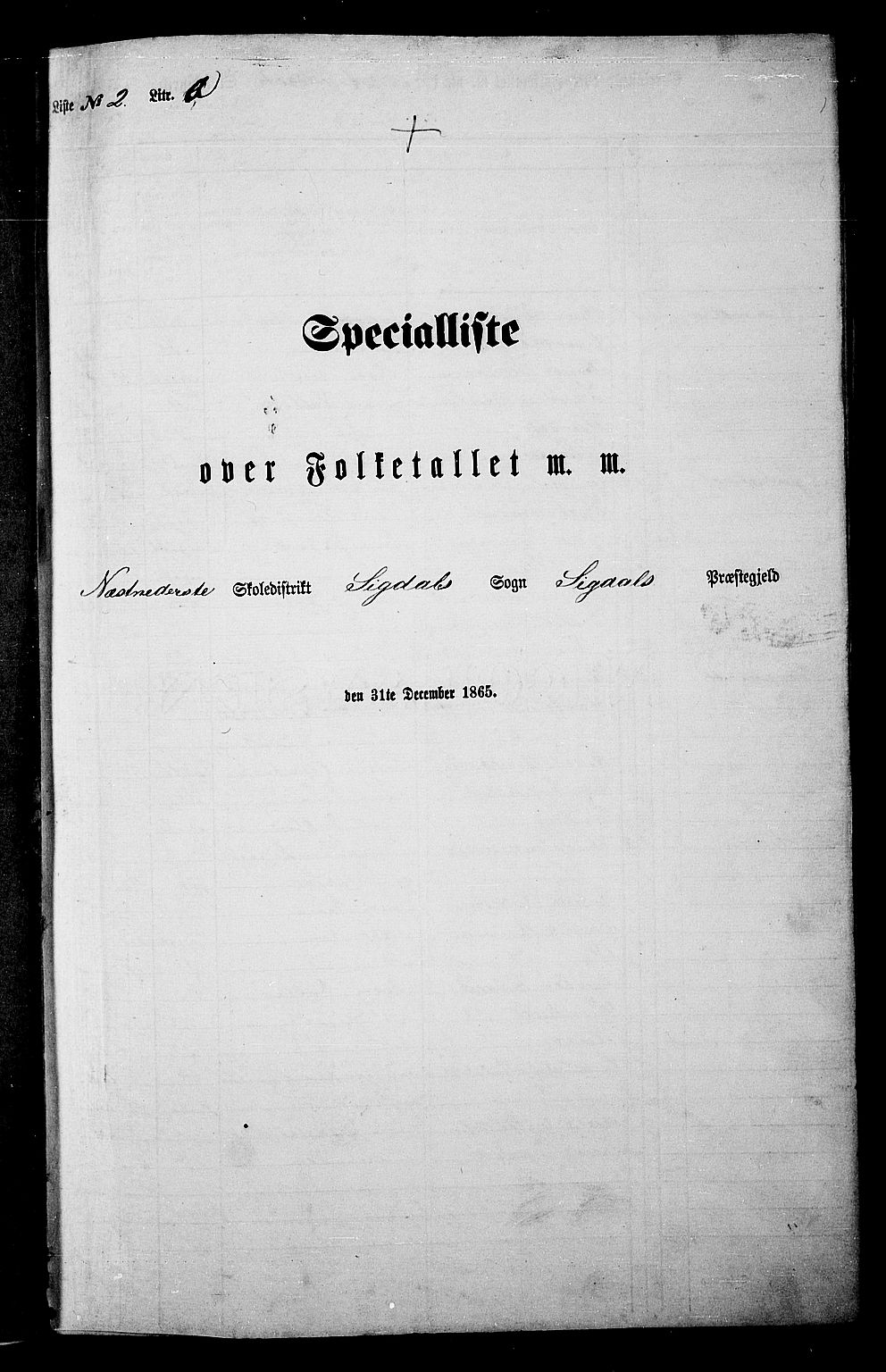 RA, Folketelling 1865 for 0621P Sigdal prestegjeld, 1865, s. 43