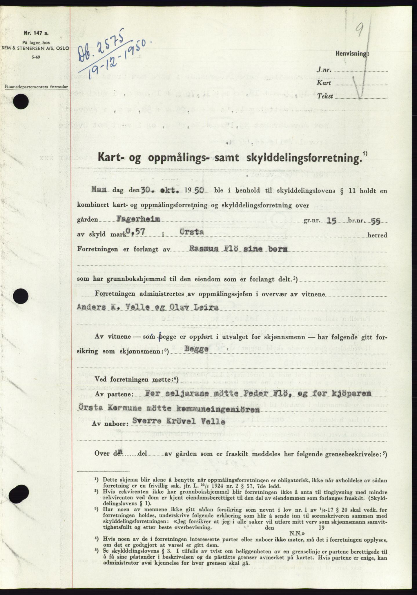 Søre Sunnmøre sorenskriveri, SAT/A-4122/1/2/2C/L0088: Pantebok nr. 14A, 1950-1951, Dagboknr: 2575/1950