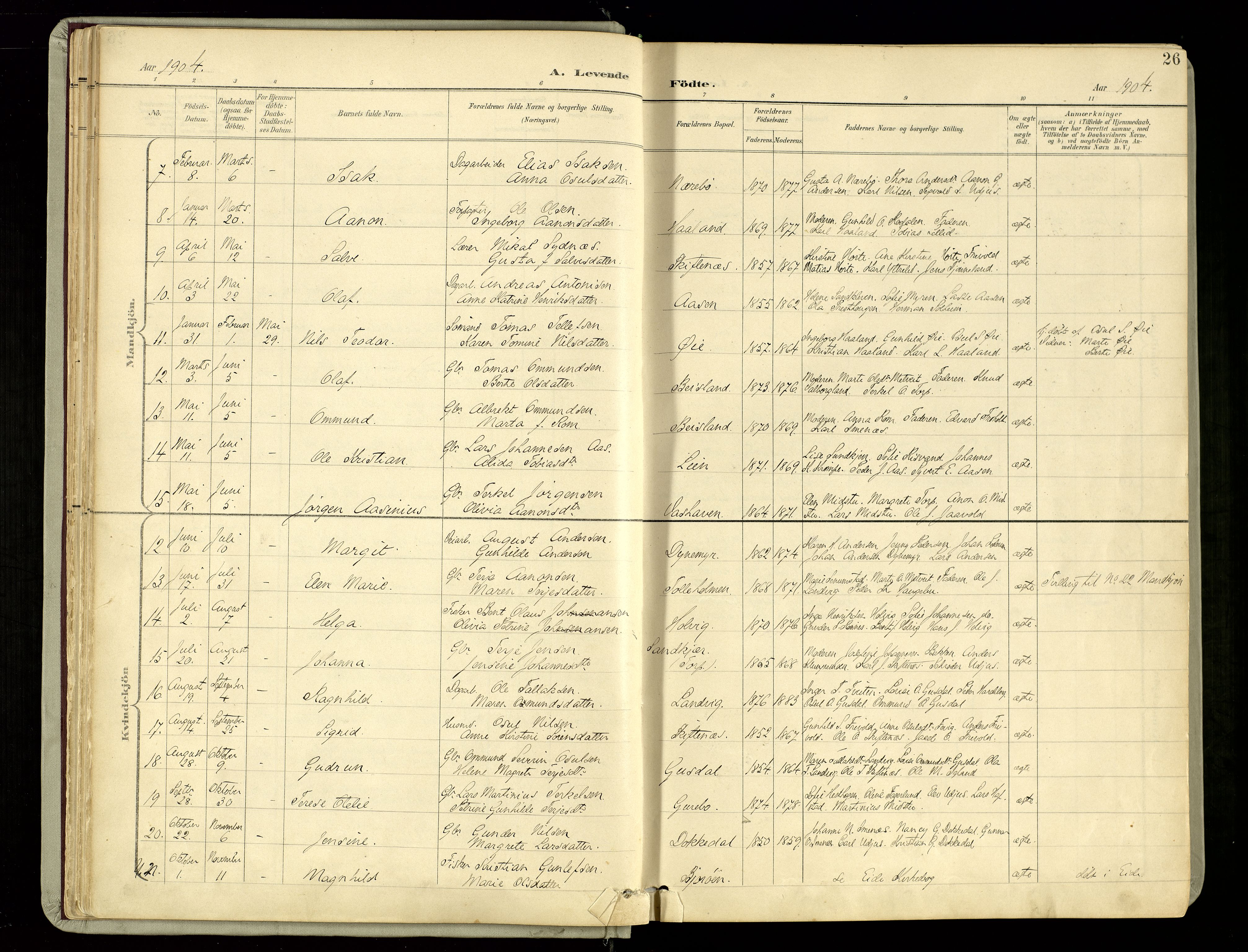 Hommedal sokneprestkontor, AV/SAK-1111-0023/F/Fa/Fab/L0007: Ministerialbok nr. A 7, 1898-1924, s. 26