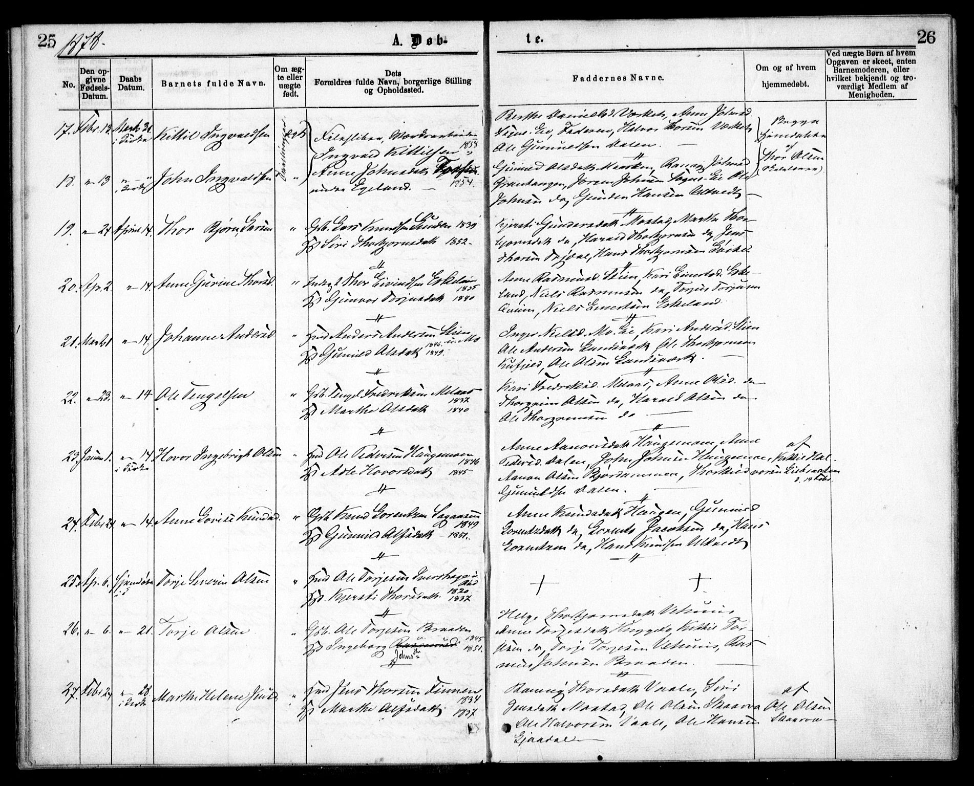 Gjerstad sokneprestkontor, AV/SAK-1111-0014/F/Fa/Faa/L0008: Ministerialbok nr. A 8, 1876-1884, s. 25-26
