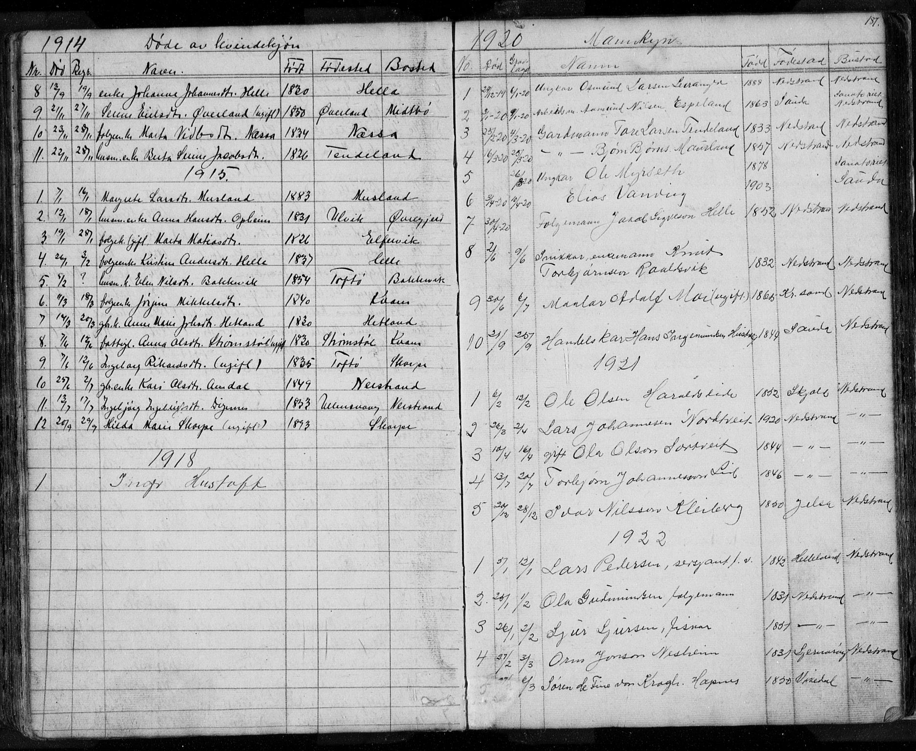 Nedstrand sokneprestkontor, AV/SAST-A-101841/01/V: Klokkerbok nr. B 3, 1848-1933, s. 187