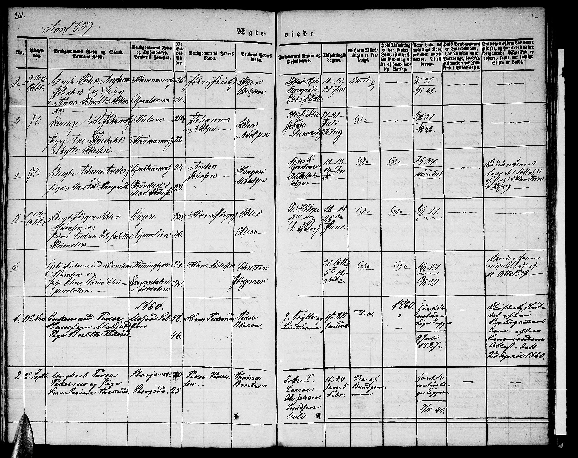 Ministerialprotokoller, klokkerbøker og fødselsregistre - Nordland, AV/SAT-A-1459/846/L0652: Klokkerbok nr. 846C02, 1841-1871, s. 261