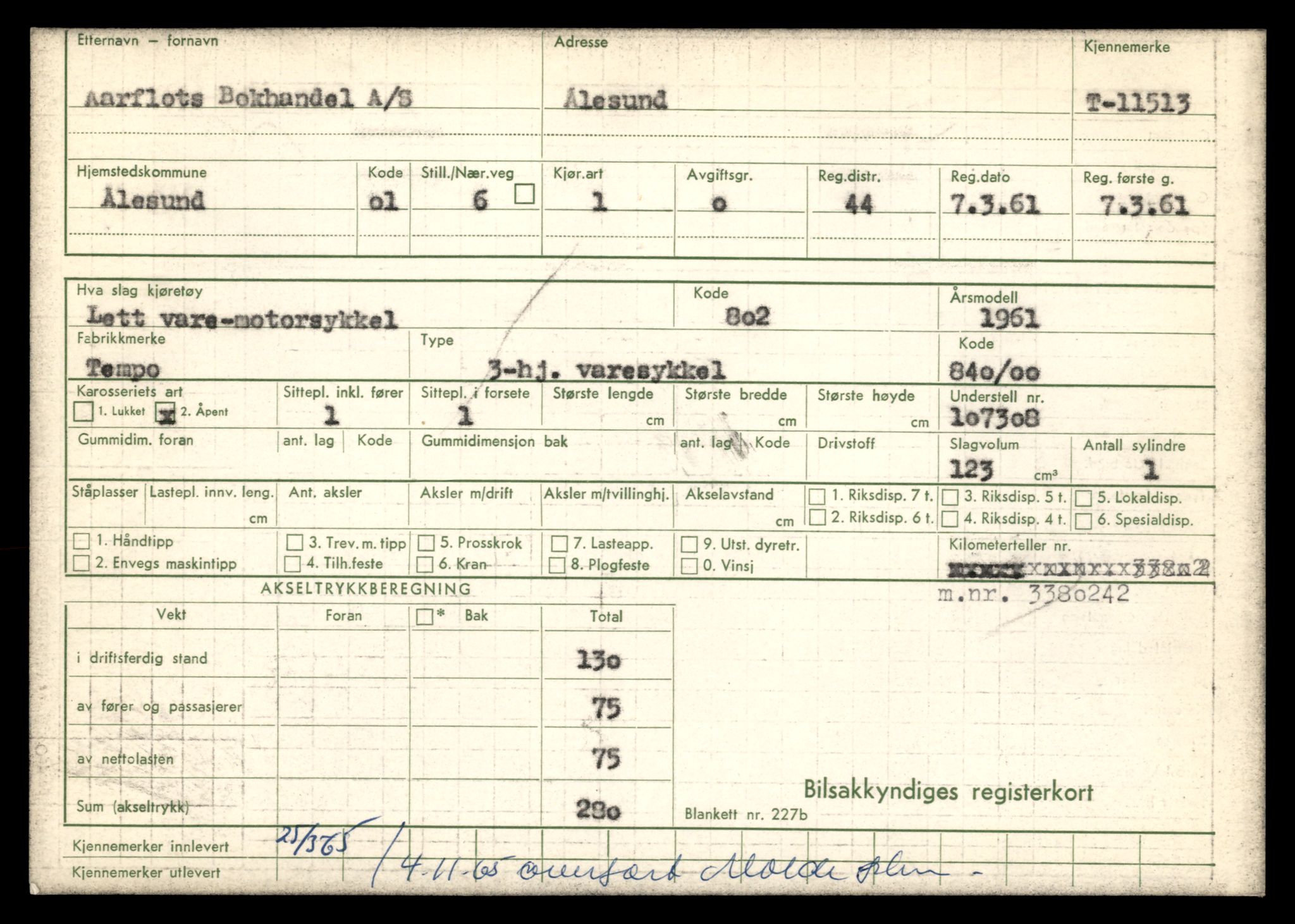 Møre og Romsdal vegkontor - Ålesund trafikkstasjon, AV/SAT-A-4099/F/Fe/L0029: Registreringskort for kjøretøy T 11430 - T 11619, 1927-1998, s. 1497