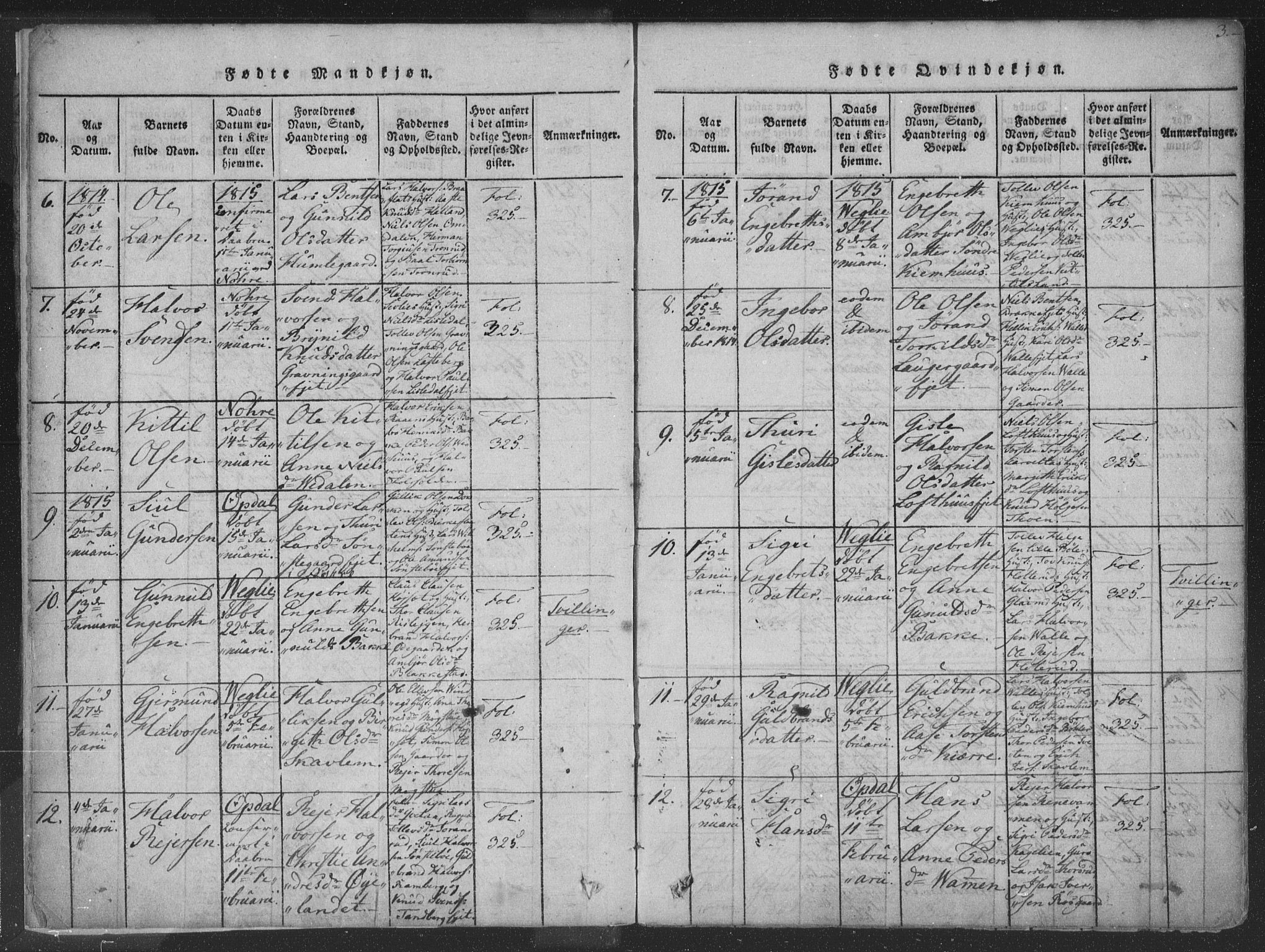 Rollag kirkebøker, AV/SAKO-A-240/F/Fa/L0006: Ministerialbok nr. I 6, 1814-1828, s. 3