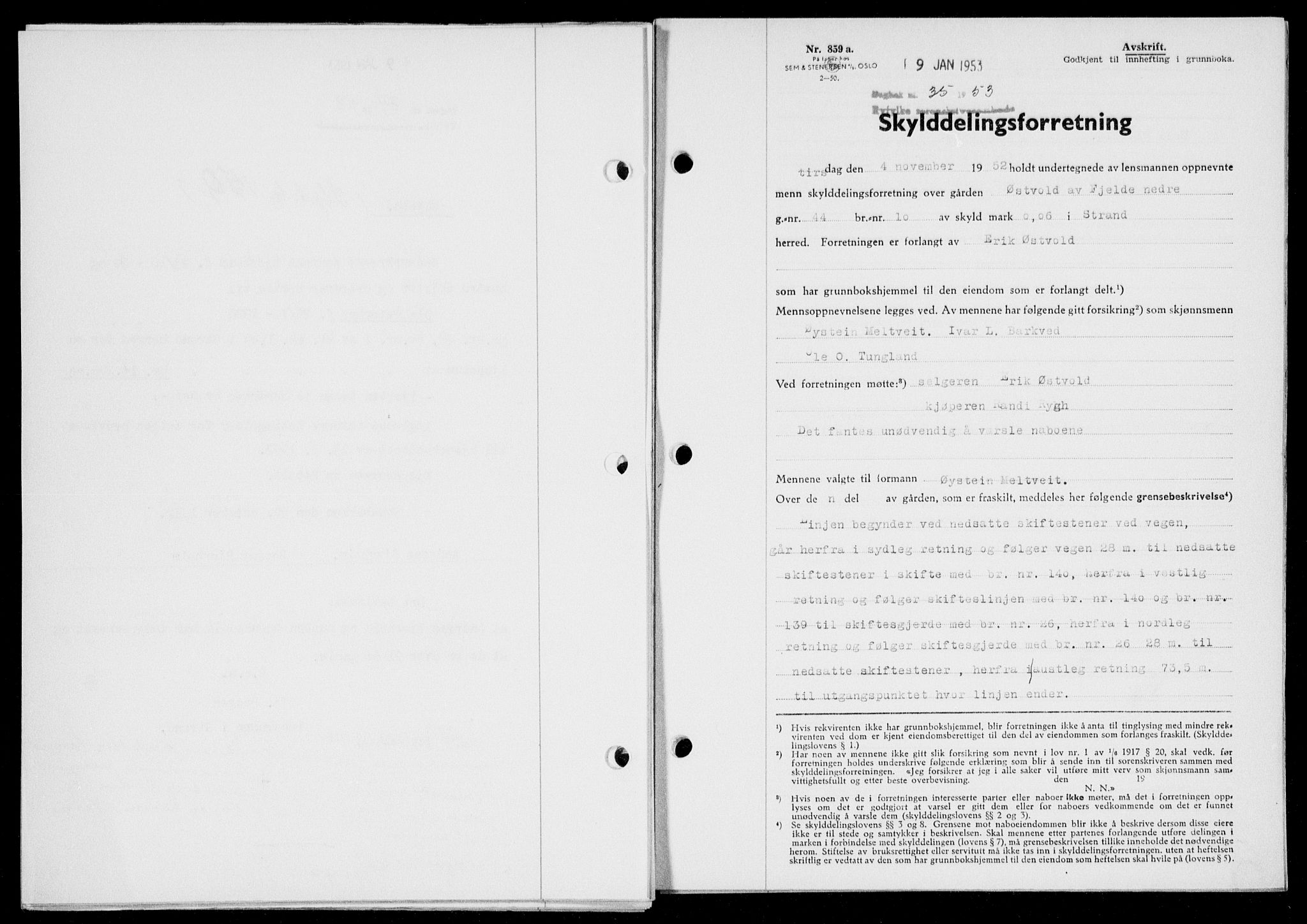 Ryfylke tingrett, SAST/A-100055/001/II/IIB/L0120: Pantebok nr. 99, 1952-1953, Dagboknr: 35/1953