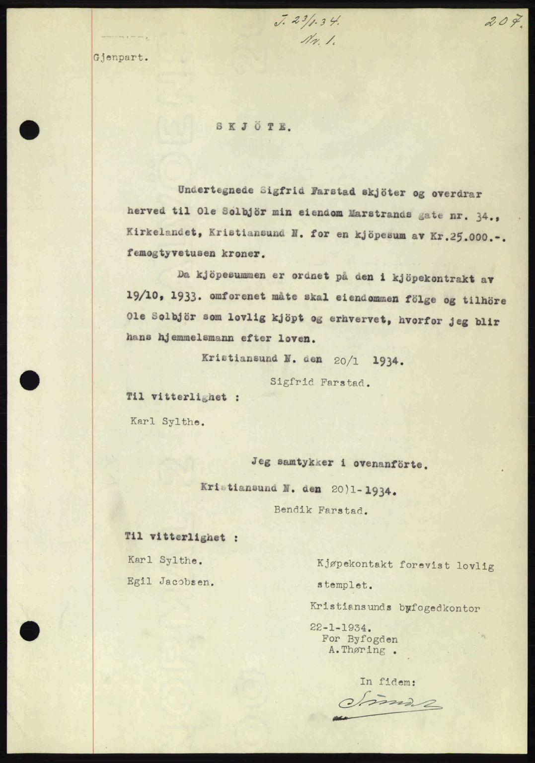 Kristiansund byfogd, AV/SAT-A-4587/A/27: Pantebok nr. 27, 1933-1934, Tingl.dato: 23.01.1934