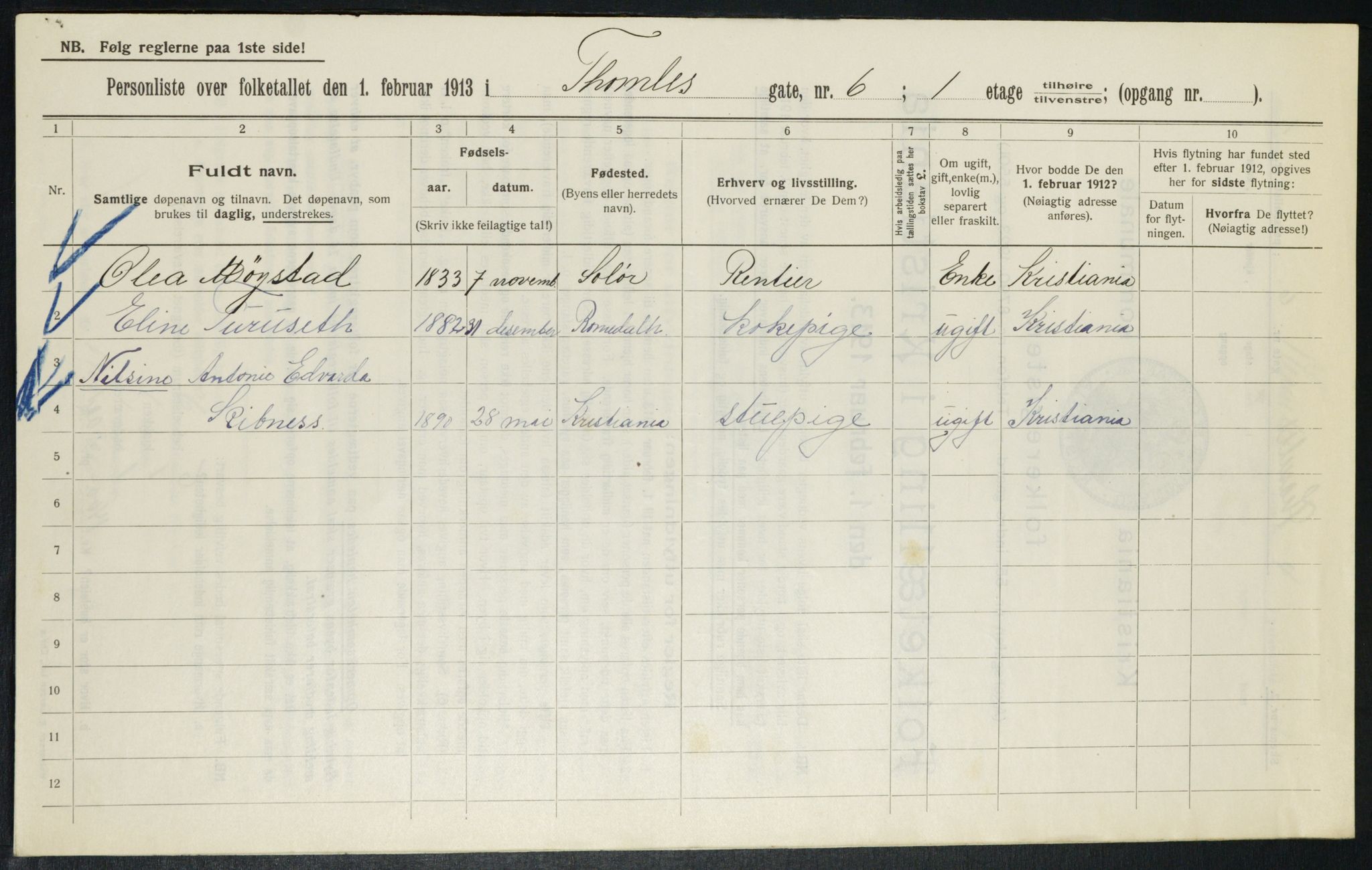 OBA, Kommunal folketelling 1.2.1913 for Kristiania, 1913, s. 109278