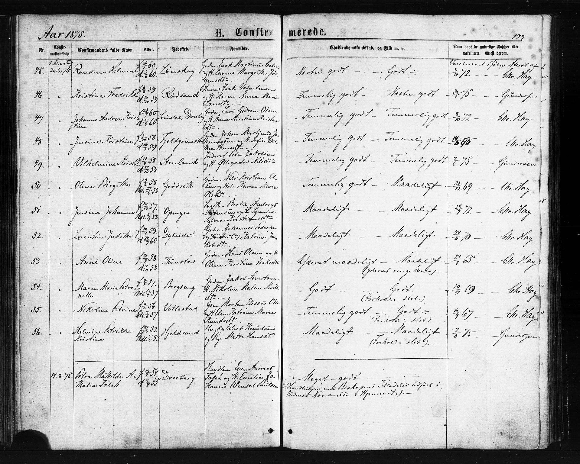 Ministerialprotokoller, klokkerbøker og fødselsregistre - Nordland, AV/SAT-A-1459/893/L1334: Ministerialbok nr. 893A07, 1867-1877, s. 173
