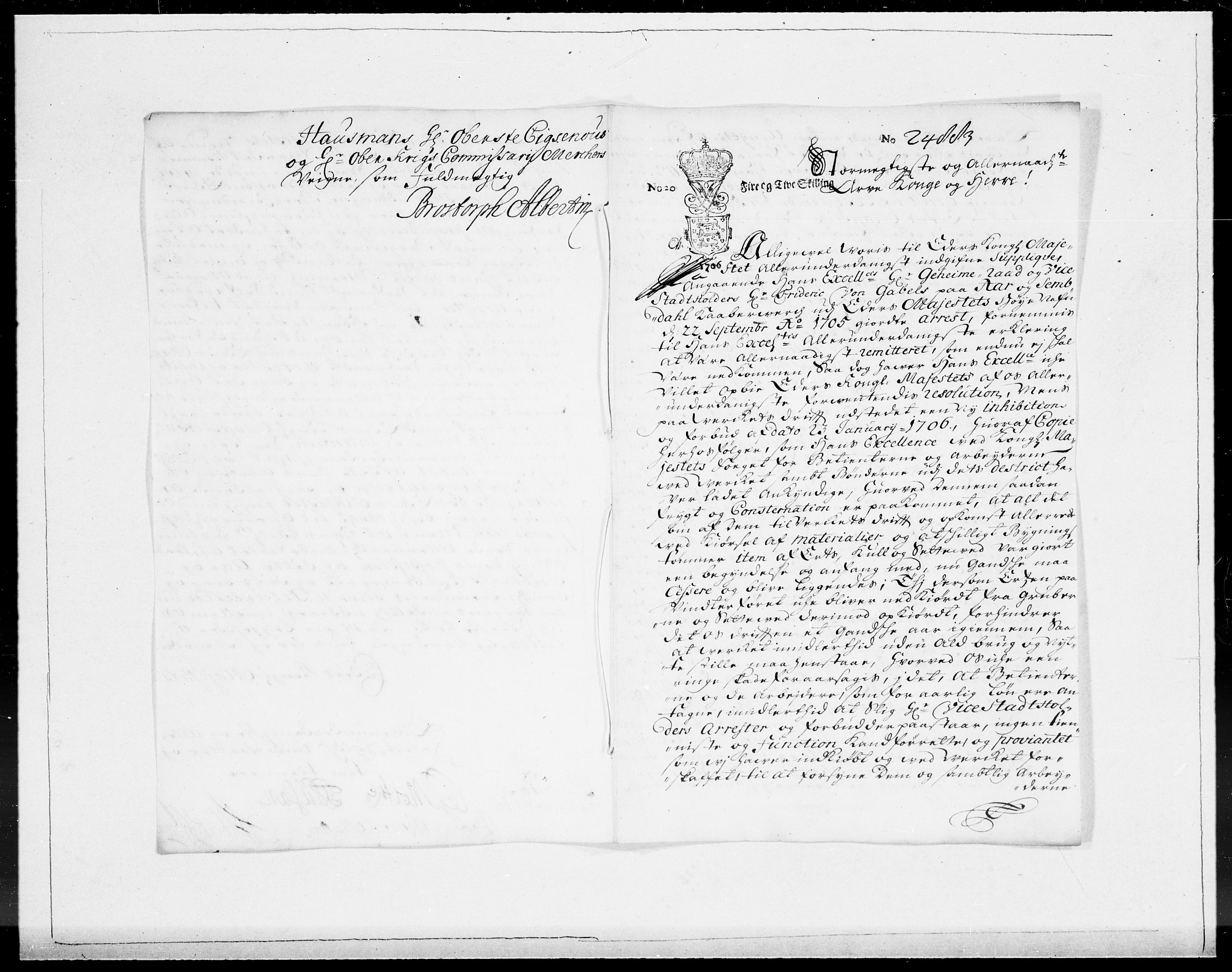 Danske Kanselli 1572-1799, AV/RA-EA-3023/F/Fc/Fcc/Fcca/L0060: Norske innlegg 1572-1799, Mgl. nov.-des., 1706, s. 190