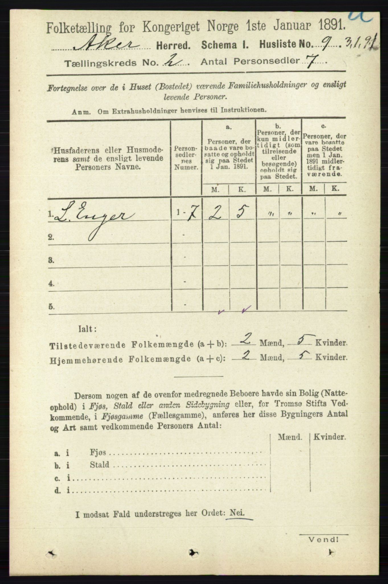 RA, Folketelling 1891 for 0218 Aker herred, 1891, s. 1187