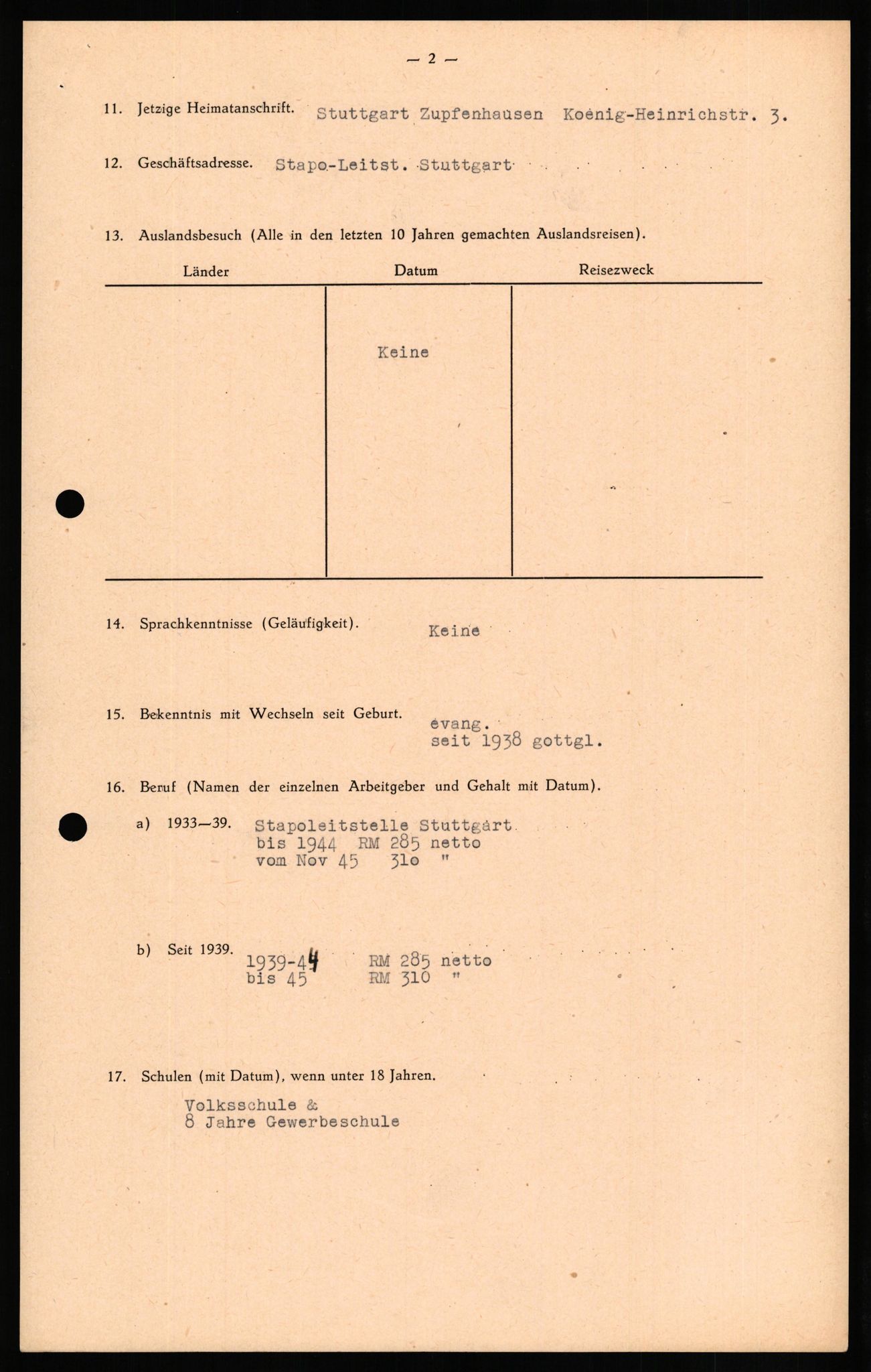 Forsvaret, Forsvarets overkommando II, AV/RA-RAFA-3915/D/Db/L0021: CI Questionaires. Tyske okkupasjonsstyrker i Norge. Tyskere., 1945-1946, s. 72