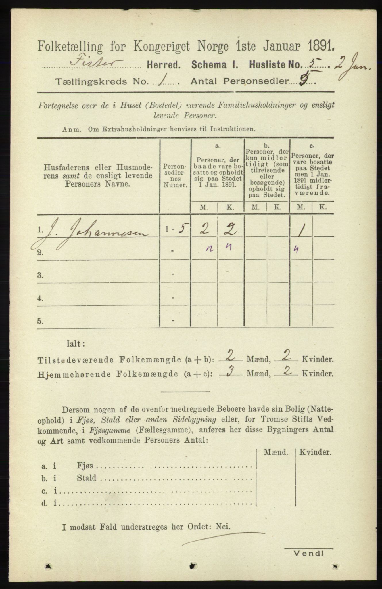 RA, Folketelling 1891 for 1132 Fister herred, 1891, s. 18