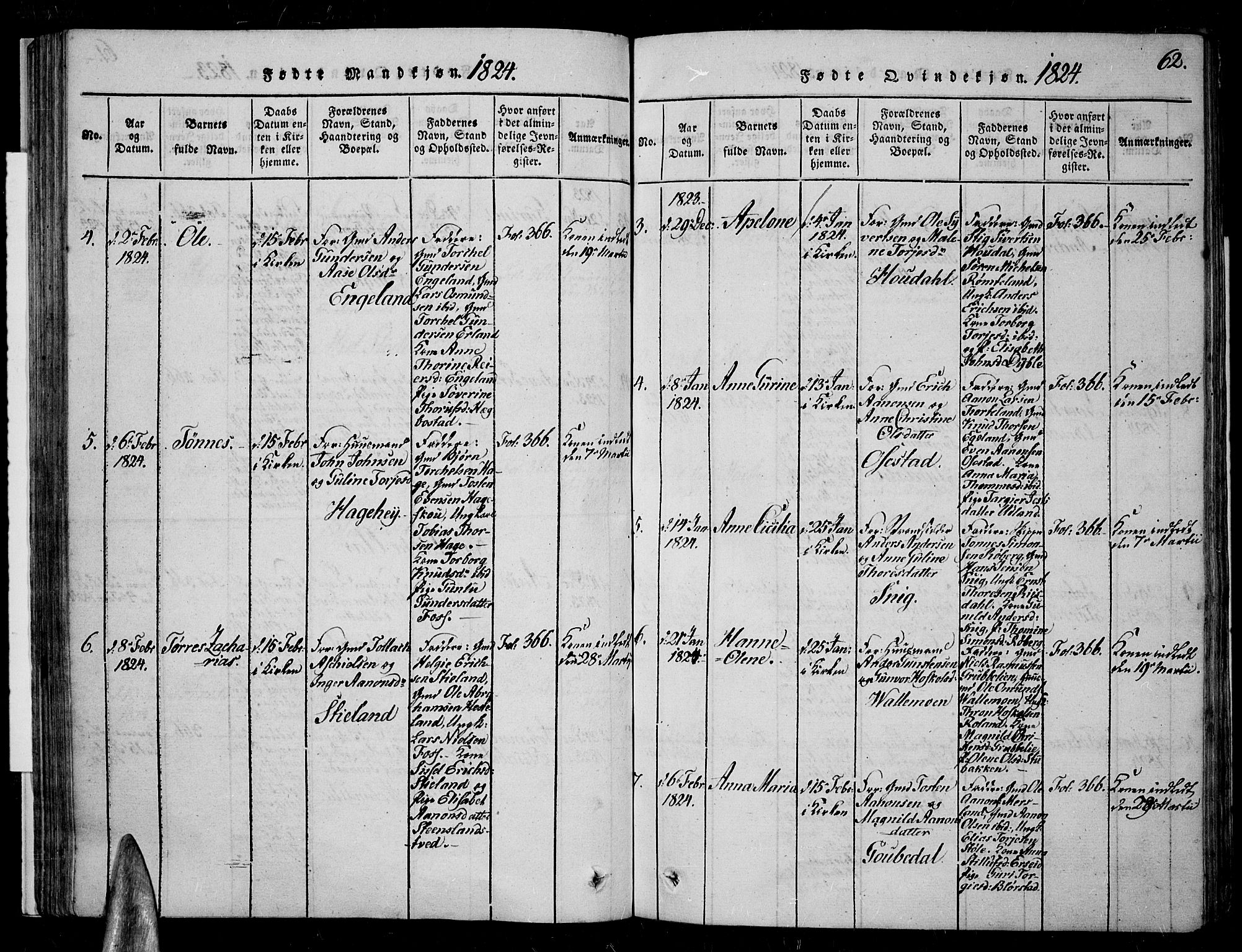 Sør-Audnedal sokneprestkontor, AV/SAK-1111-0039/F/Fa/Fab/L0005: Ministerialbok nr. A 5, 1816-1830, s. 62