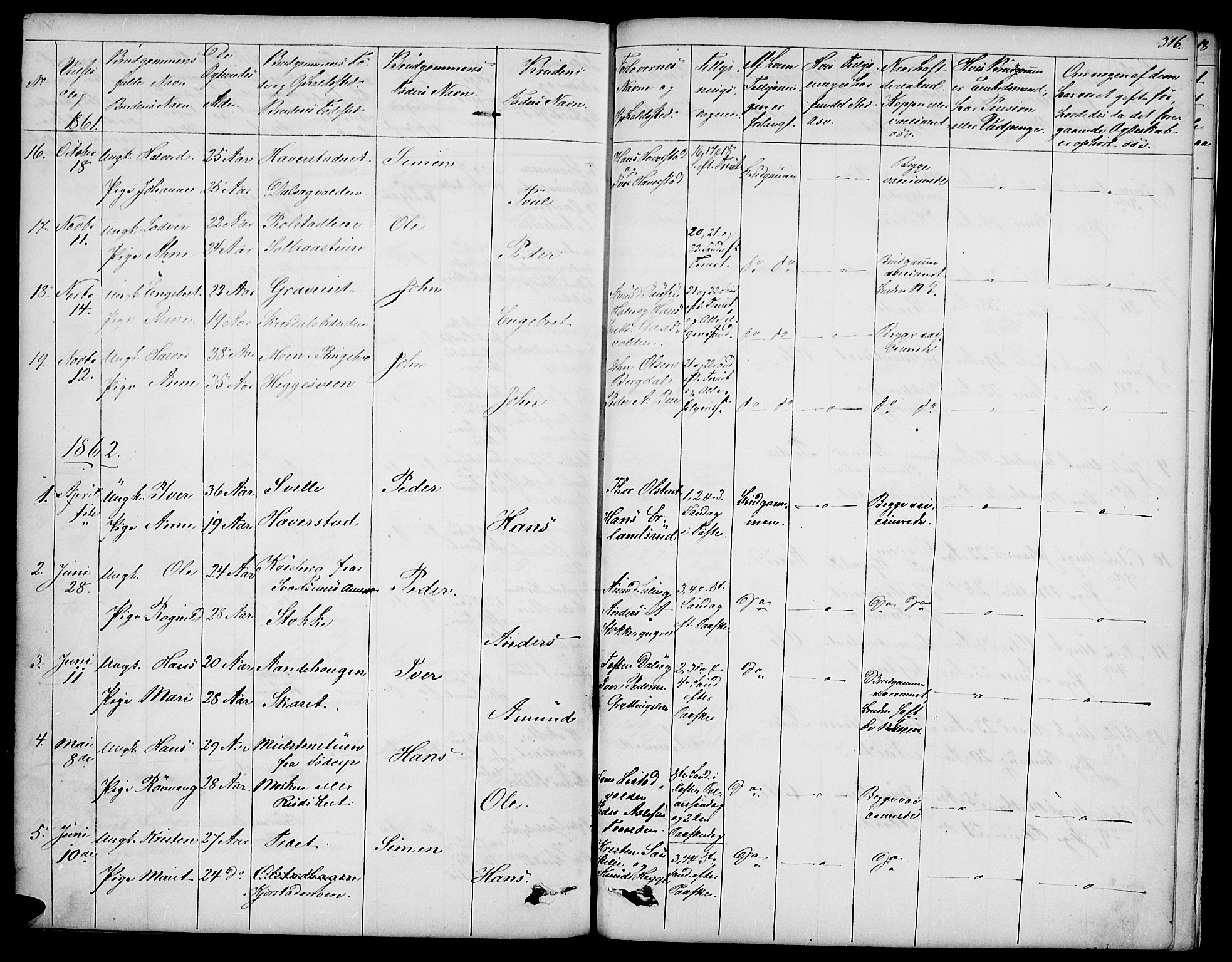 Sør-Fron prestekontor, AV/SAH-PREST-010/H/Ha/Hab/L0001: Klokkerbok nr. 1, 1844-1863, s. 316