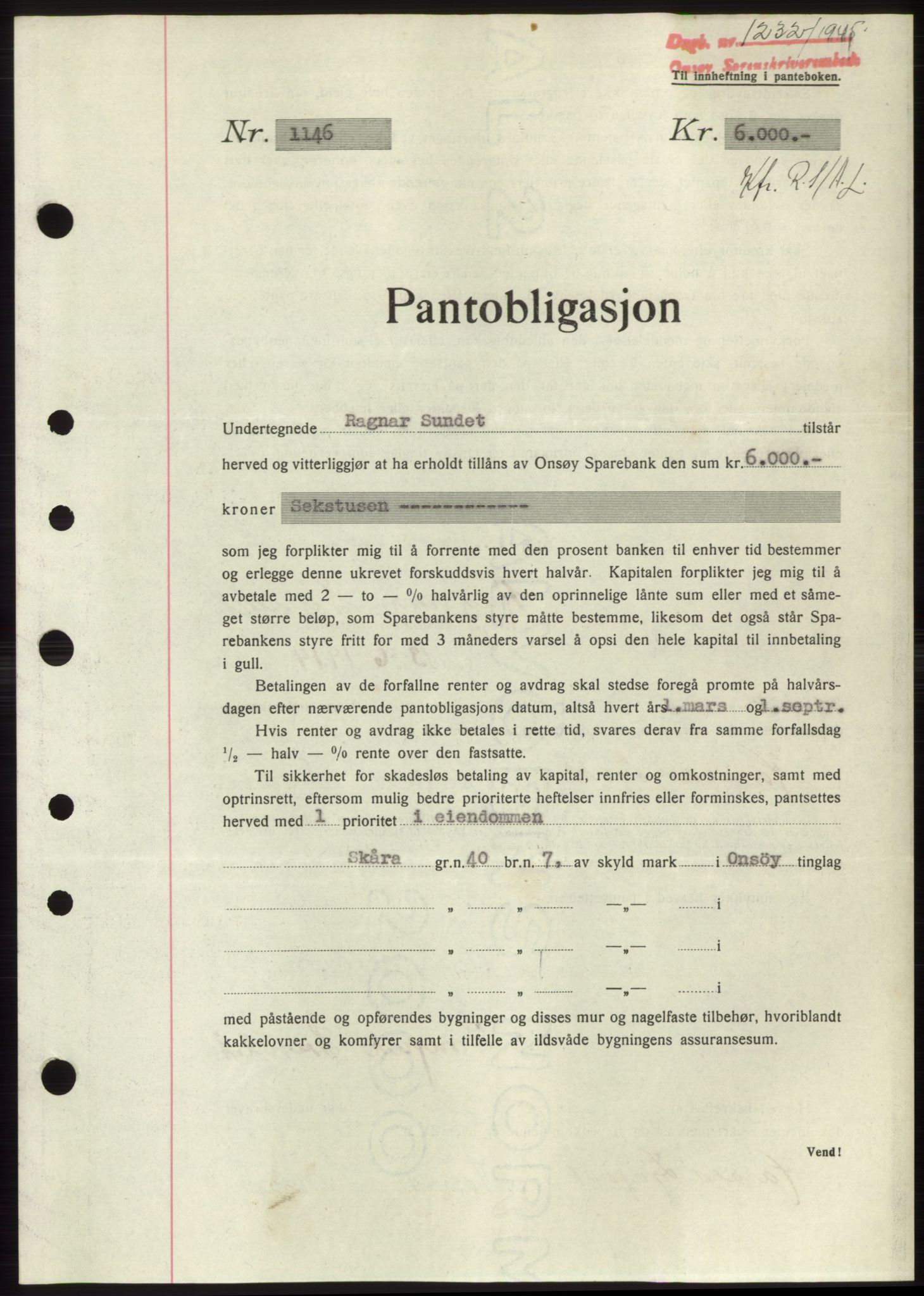 Onsøy sorenskriveri, SAO/A-10474/G/Ga/Gac/L0004: Pantebok nr. B4, 1944-1946, Dagboknr: 1232/1945