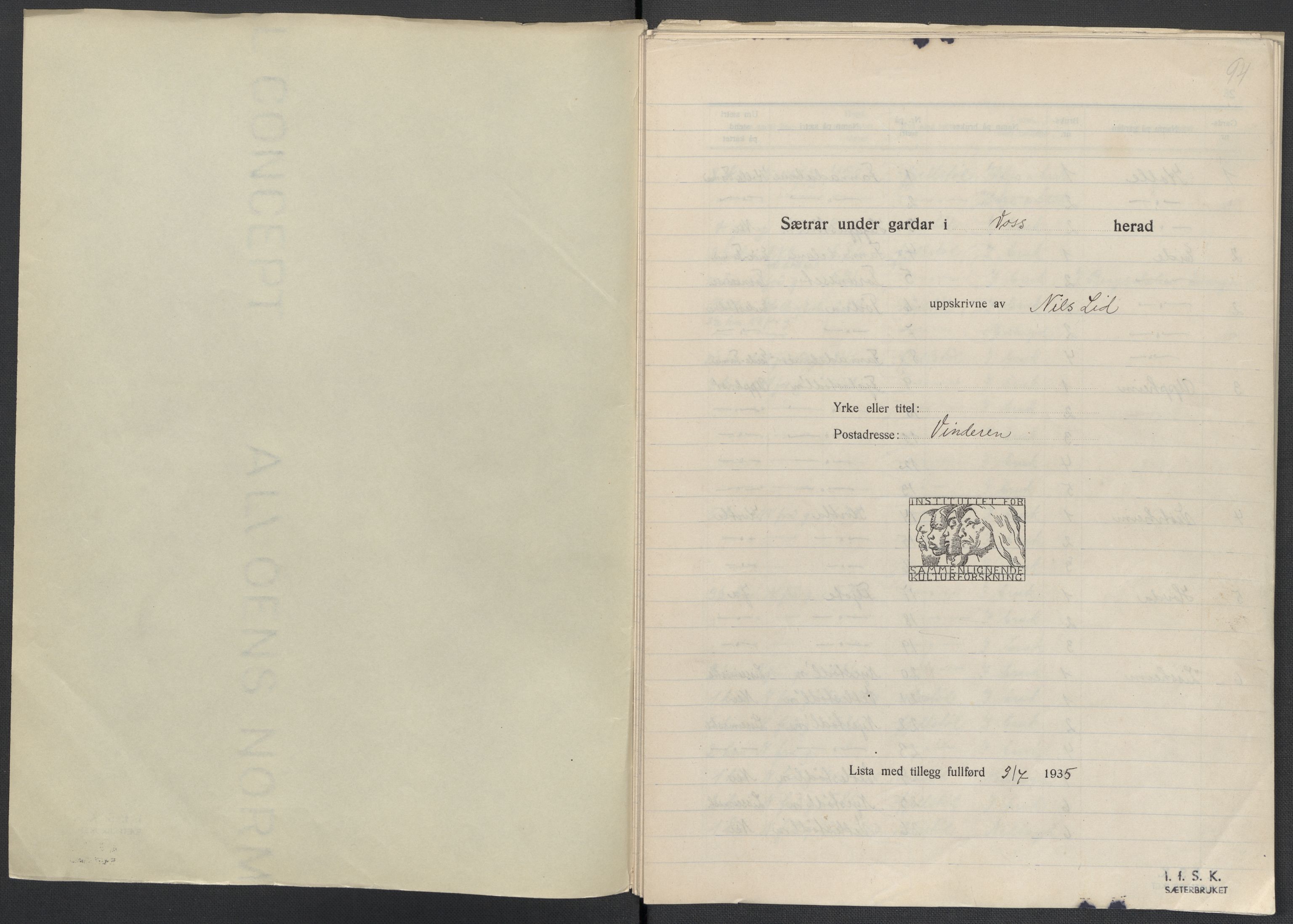 Instituttet for sammenlignende kulturforskning, AV/RA-PA-0424/F/Fc/L0010/0003: Eske B10: / Hordaland (perm XXVII), 1933-1936, s. 94