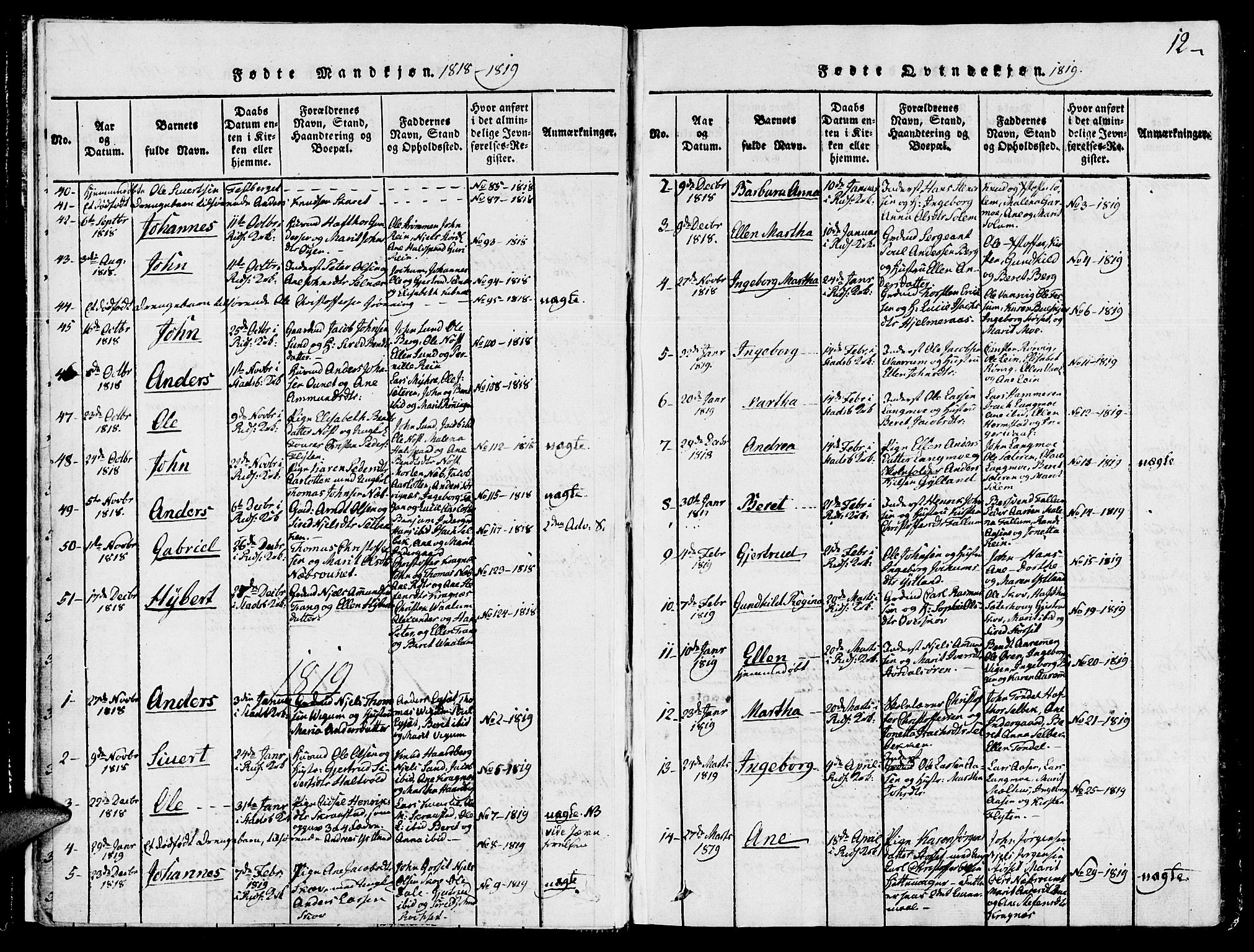 Ministerialprotokoller, klokkerbøker og fødselsregistre - Sør-Trøndelag, AV/SAT-A-1456/646/L0608: Ministerialbok nr. 646A06, 1816-1825, s. 12