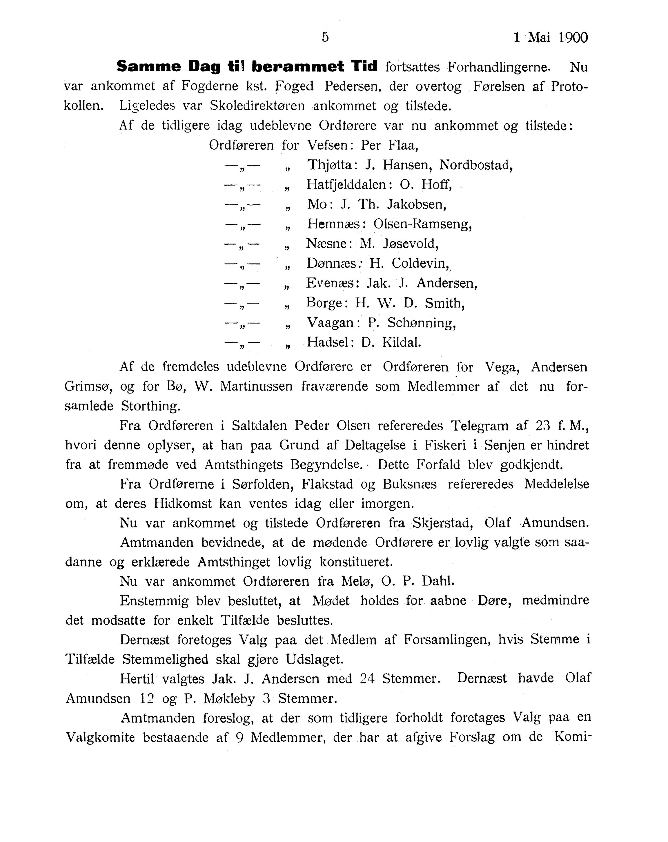 Nordland Fylkeskommune. Fylkestinget, AIN/NFK-17/176/A/Ac/L0023: Fylkestingsforhandlinger 1900, 1900