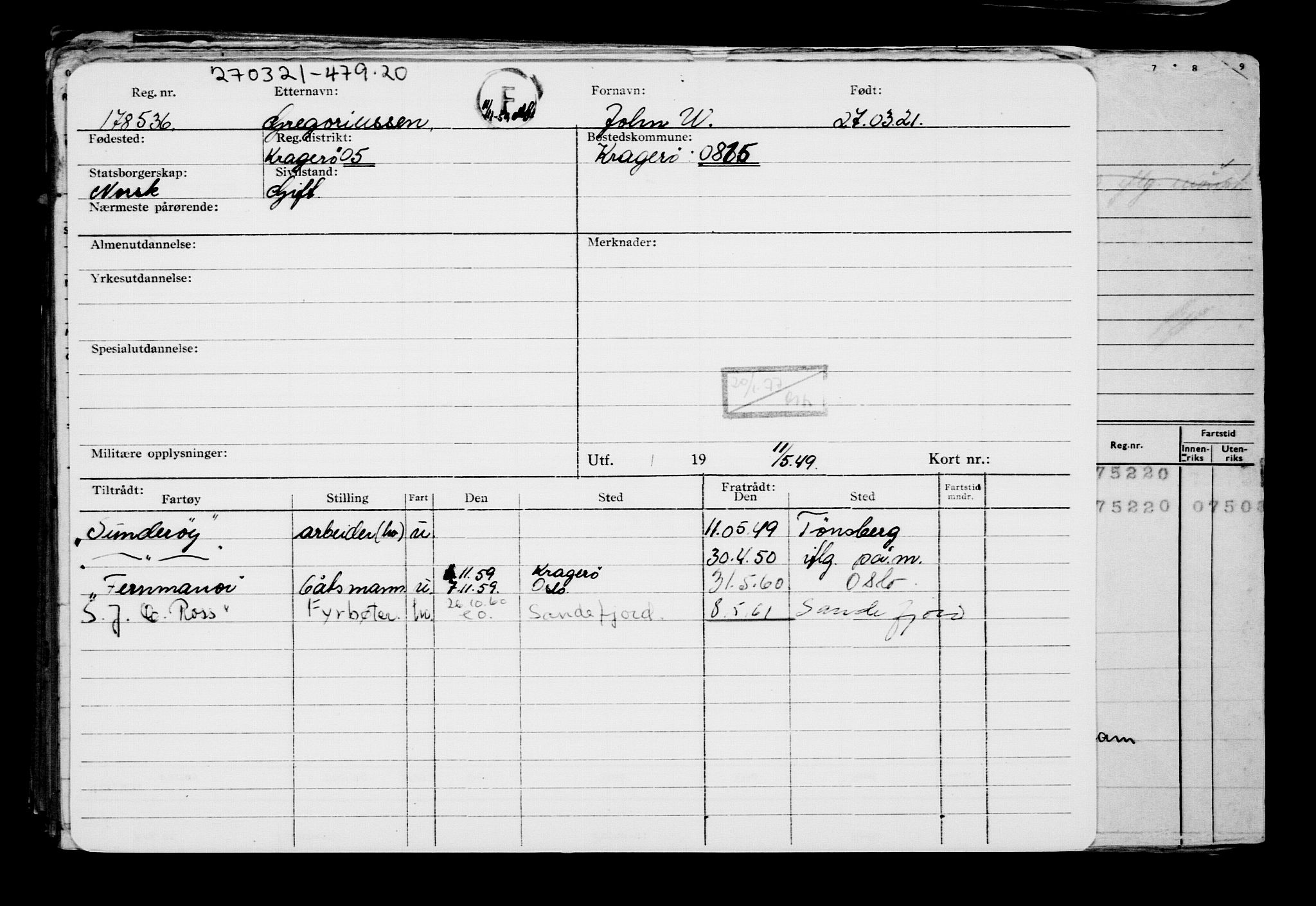 Direktoratet for sjømenn, AV/RA-S-3545/G/Gb/L0191: Hovedkort, 1921, s. 708