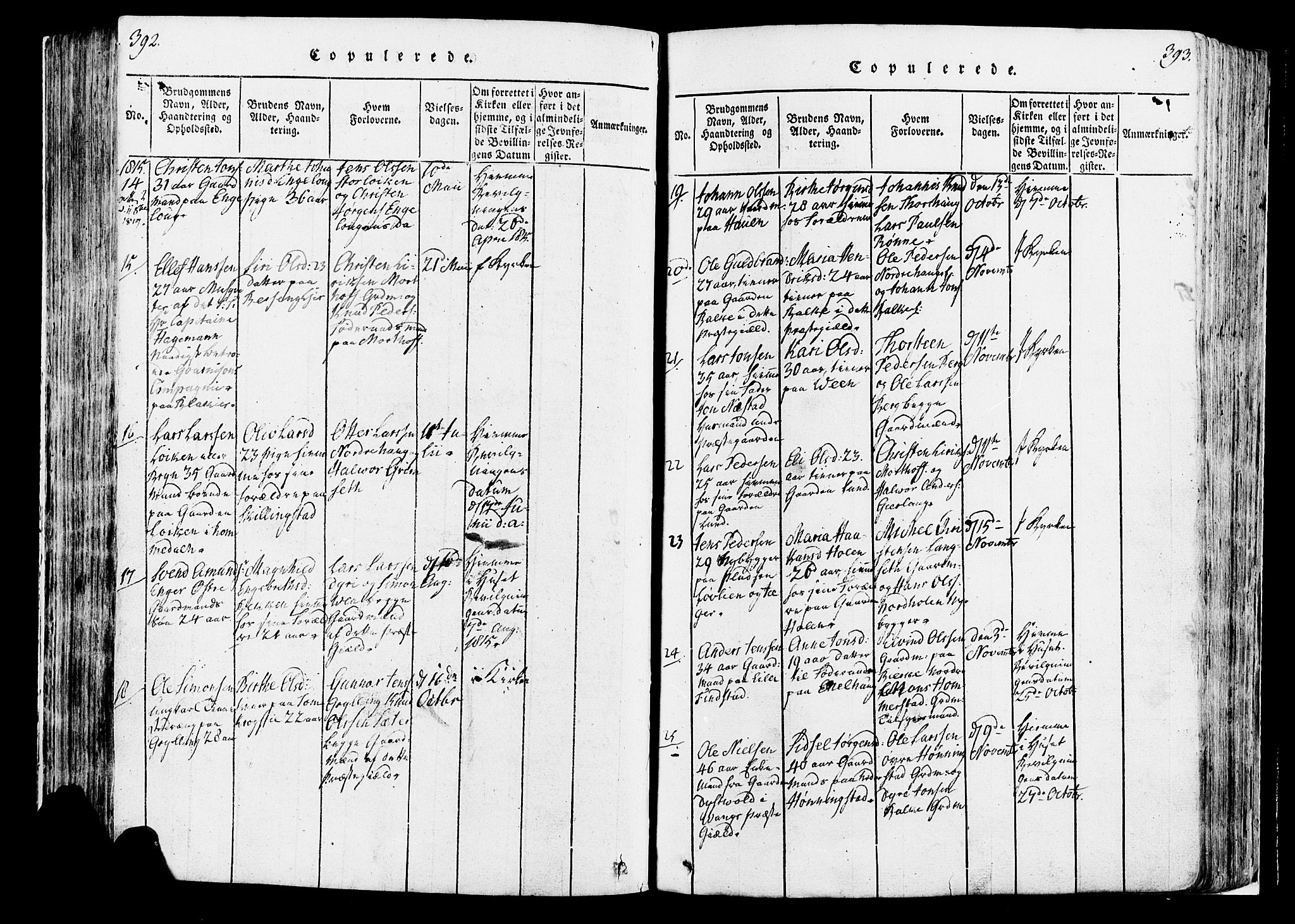 Løten prestekontor, AV/SAH-PREST-022/K/Ka/L0005: Ministerialbok nr. 5, 1814-1832, s. 392-393