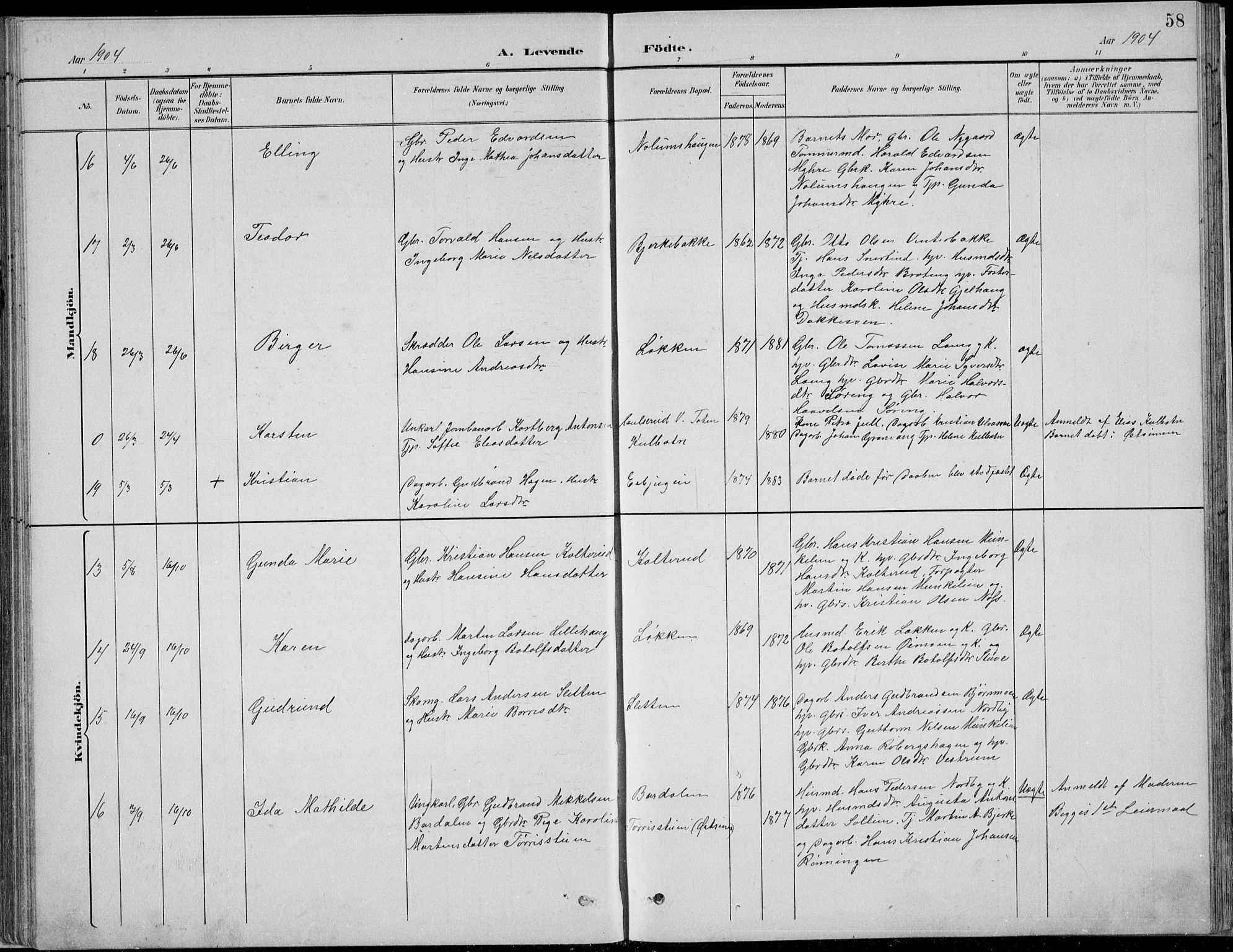 Nordre Land prestekontor, AV/SAH-PREST-124/H/Ha/Hab/L0013: Klokkerbok nr. 13, 1891-1904, s. 58