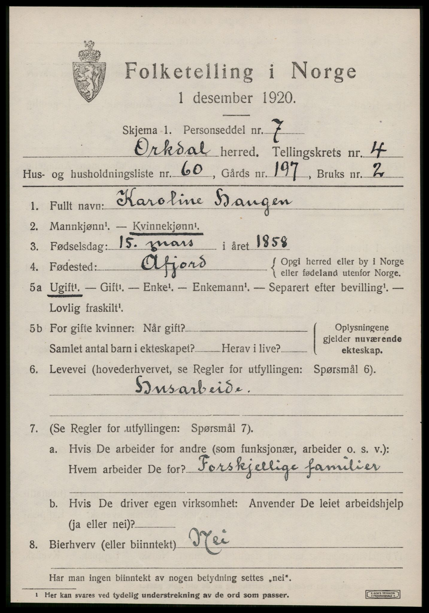 SAT, Folketelling 1920 for 1638 Orkdal herred, 1920, s. 4620