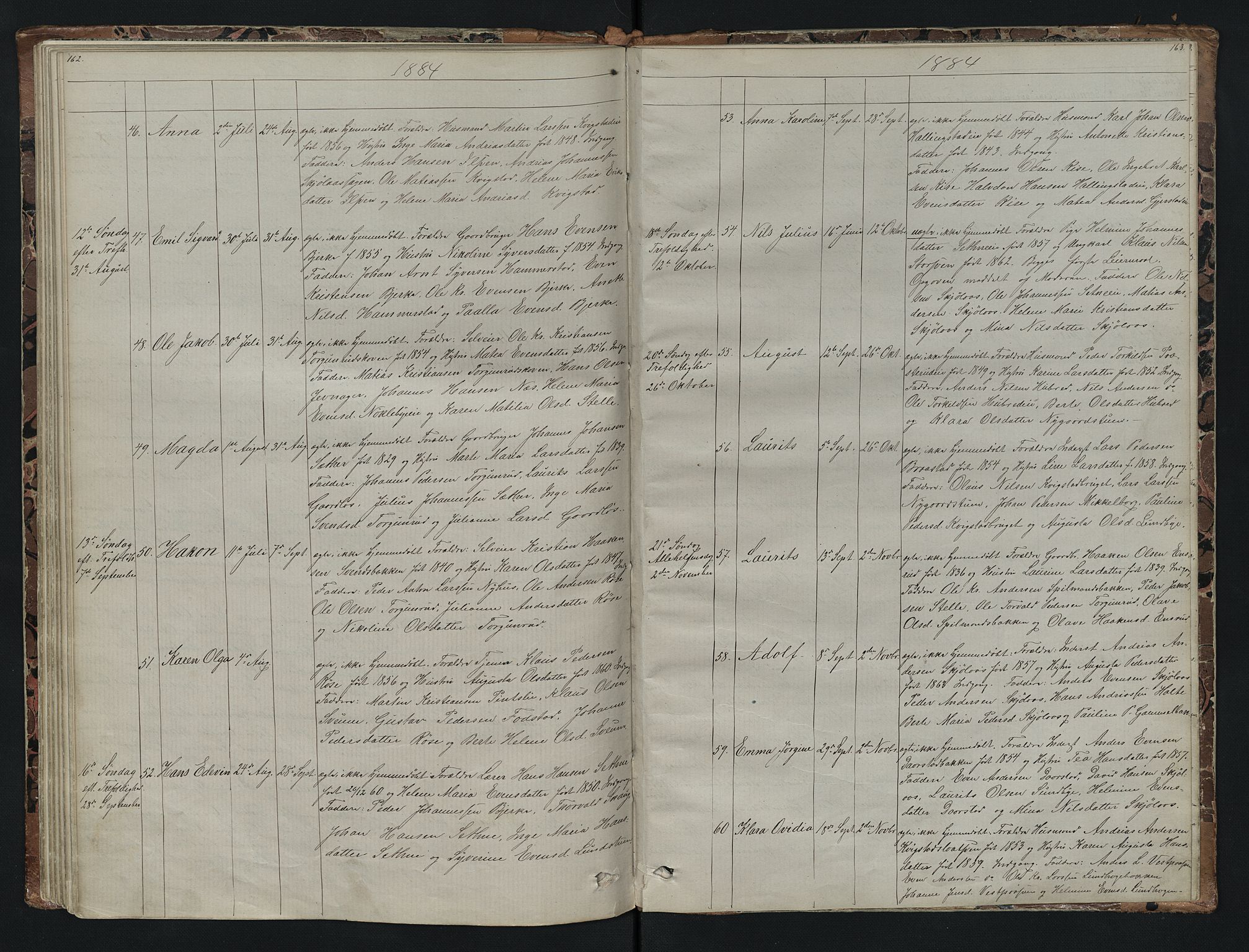 Vestre Toten prestekontor, AV/SAH-PREST-108/H/Ha/Hab/L0007: Klokkerbok nr. 7, 1872-1900, s. 162-163
