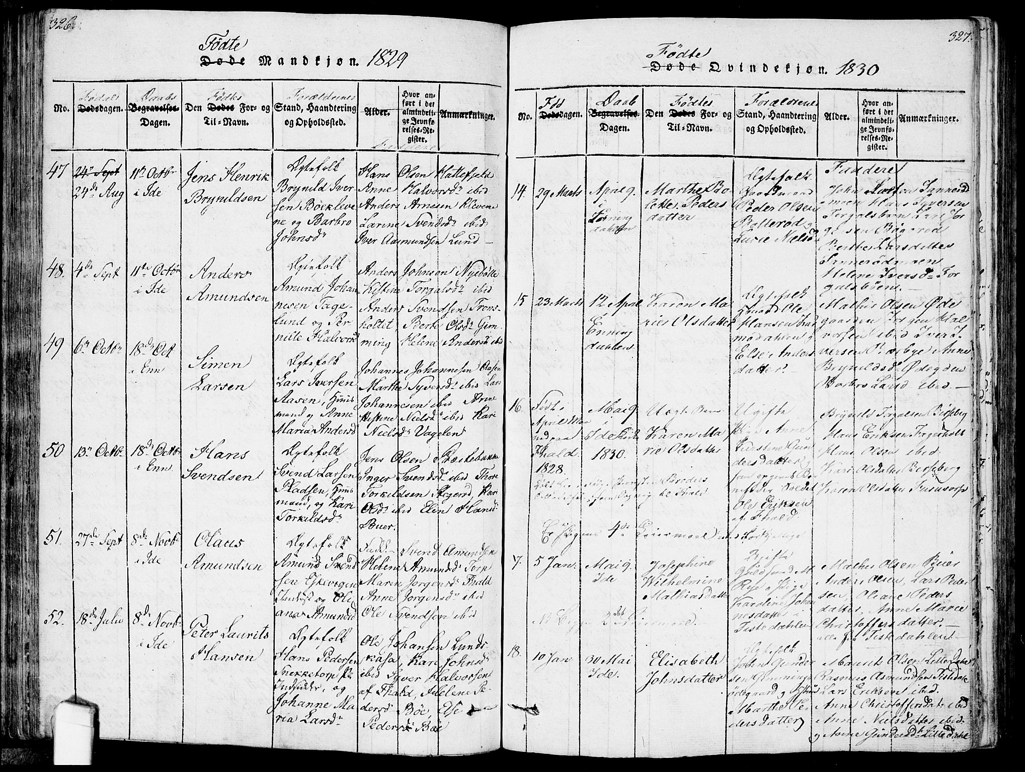 Idd prestekontor Kirkebøker, AV/SAO-A-10911/F/Fc/L0002: Ministerialbok nr. III 2, 1815-1831, s. 326-327