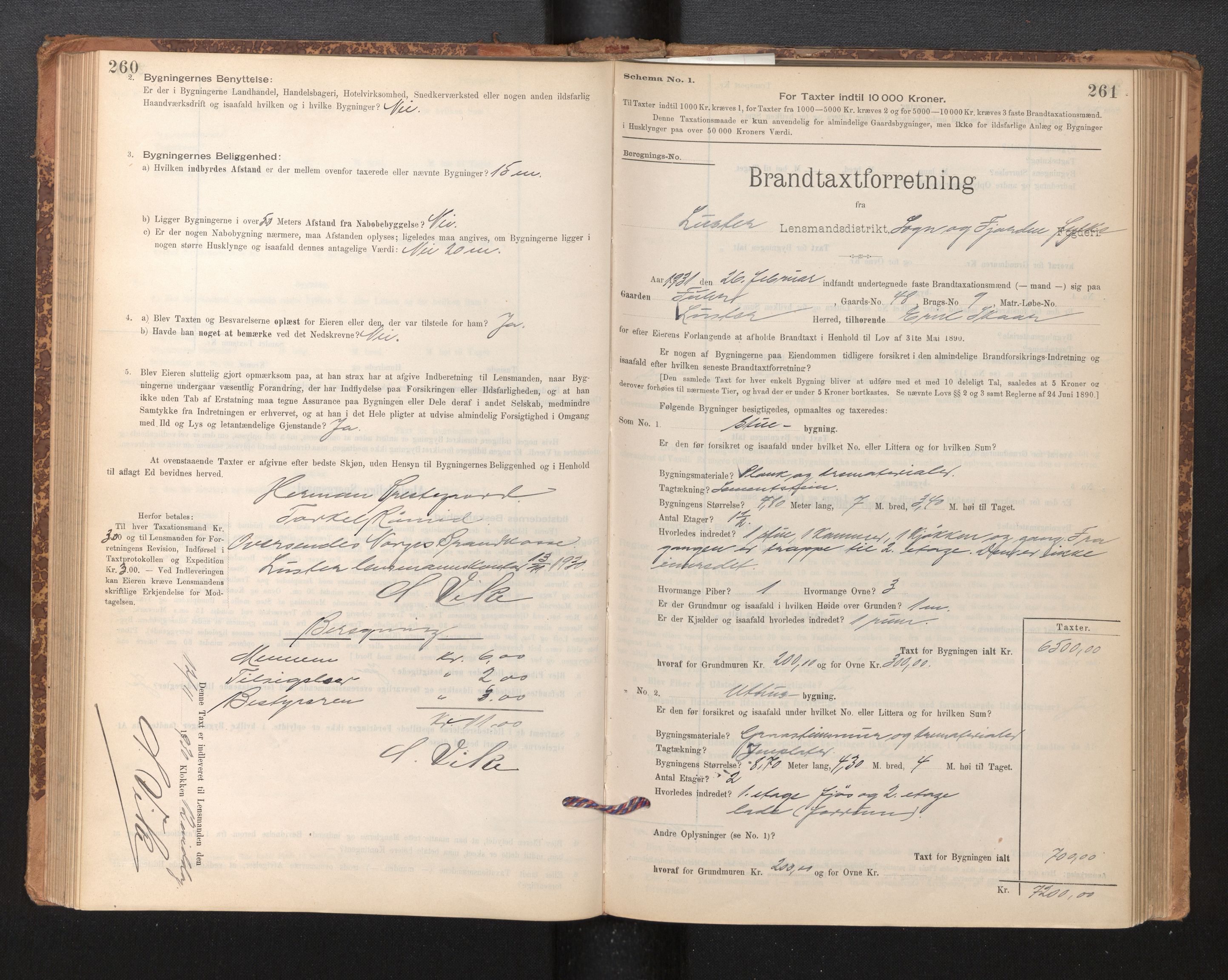 Lensmannen i Luster, SAB/A-29301/0012/L0007: Branntakstprotokoll, skjematakst, 1895-1935, s. 260-261