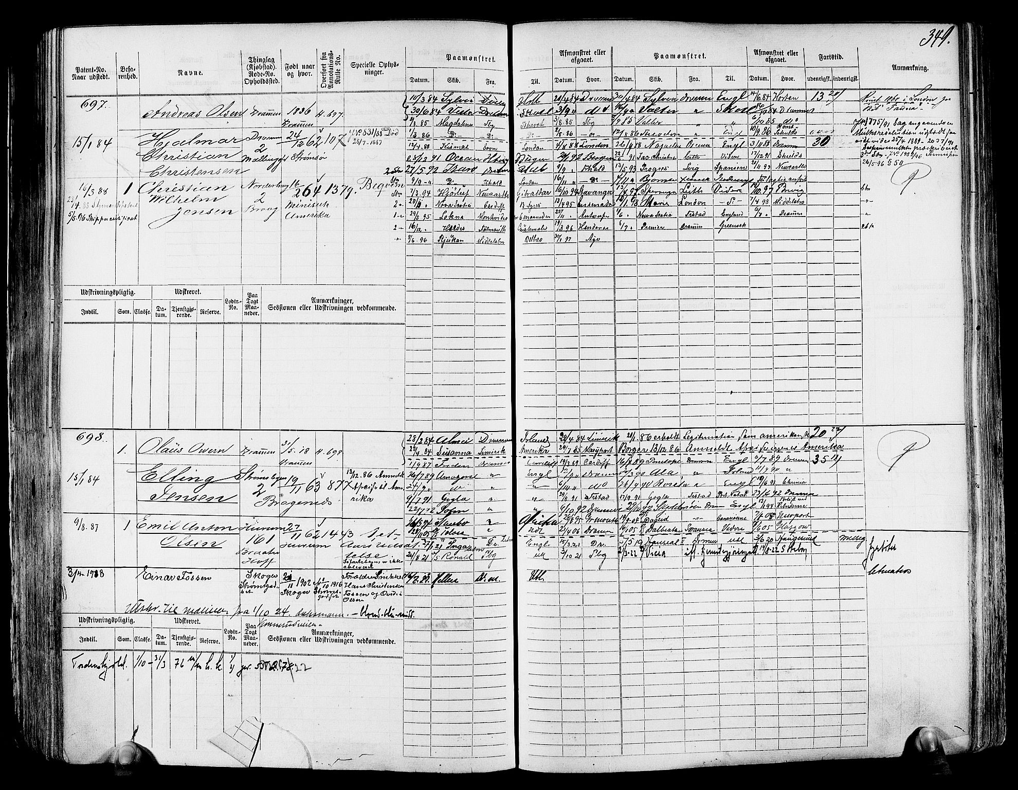 Drammen innrulleringsdistrikt, SAKO/A-781/F/Fc/L0001: Hovedrulle, 1868, s. 355