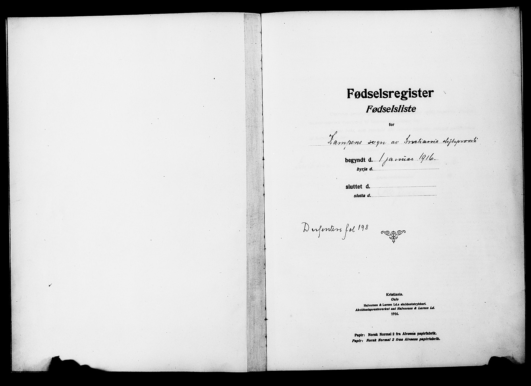 Kampen prestekontor Kirkebøker, SAO/A-10853/J/Ja/L0001: Fødselsregister nr. 1, 1916-1920