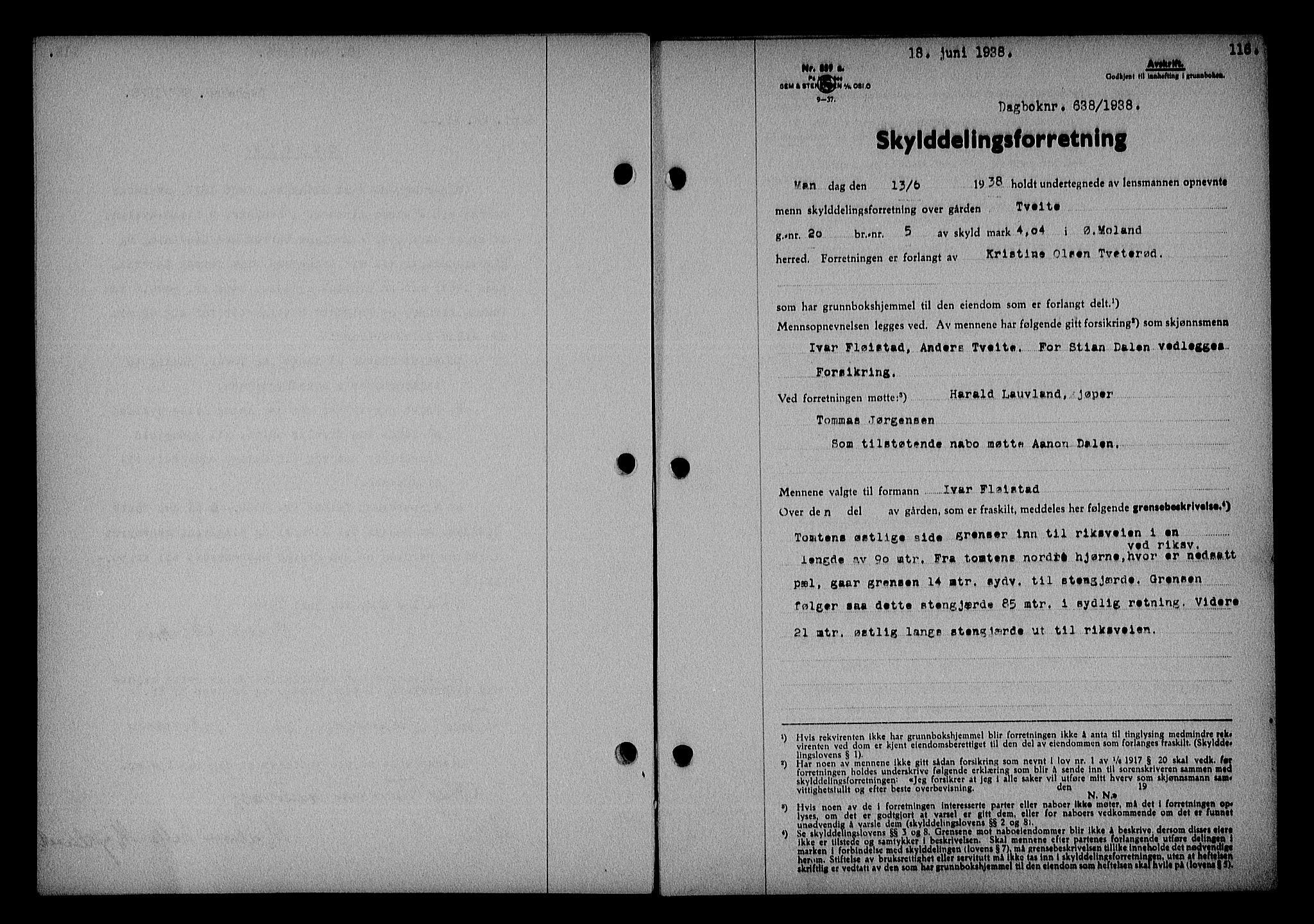Nedenes sorenskriveri, AV/SAK-1221-0006/G/Gb/Gba/L0045: Pantebok nr. 41, 1938-1938, Dagboknr: 638/1938