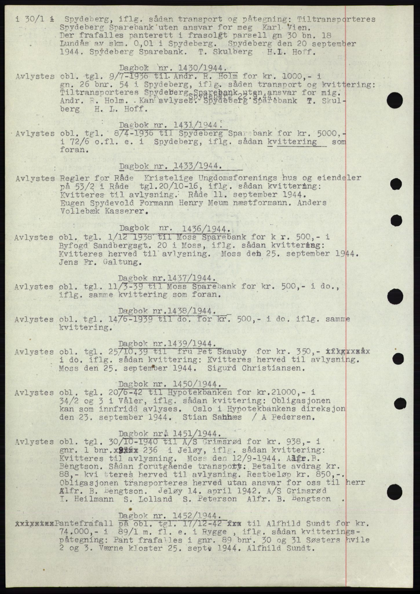 Moss sorenskriveri, SAO/A-10168: Pantebok nr. C10, 1938-1950, Dagboknr: 1430/1944