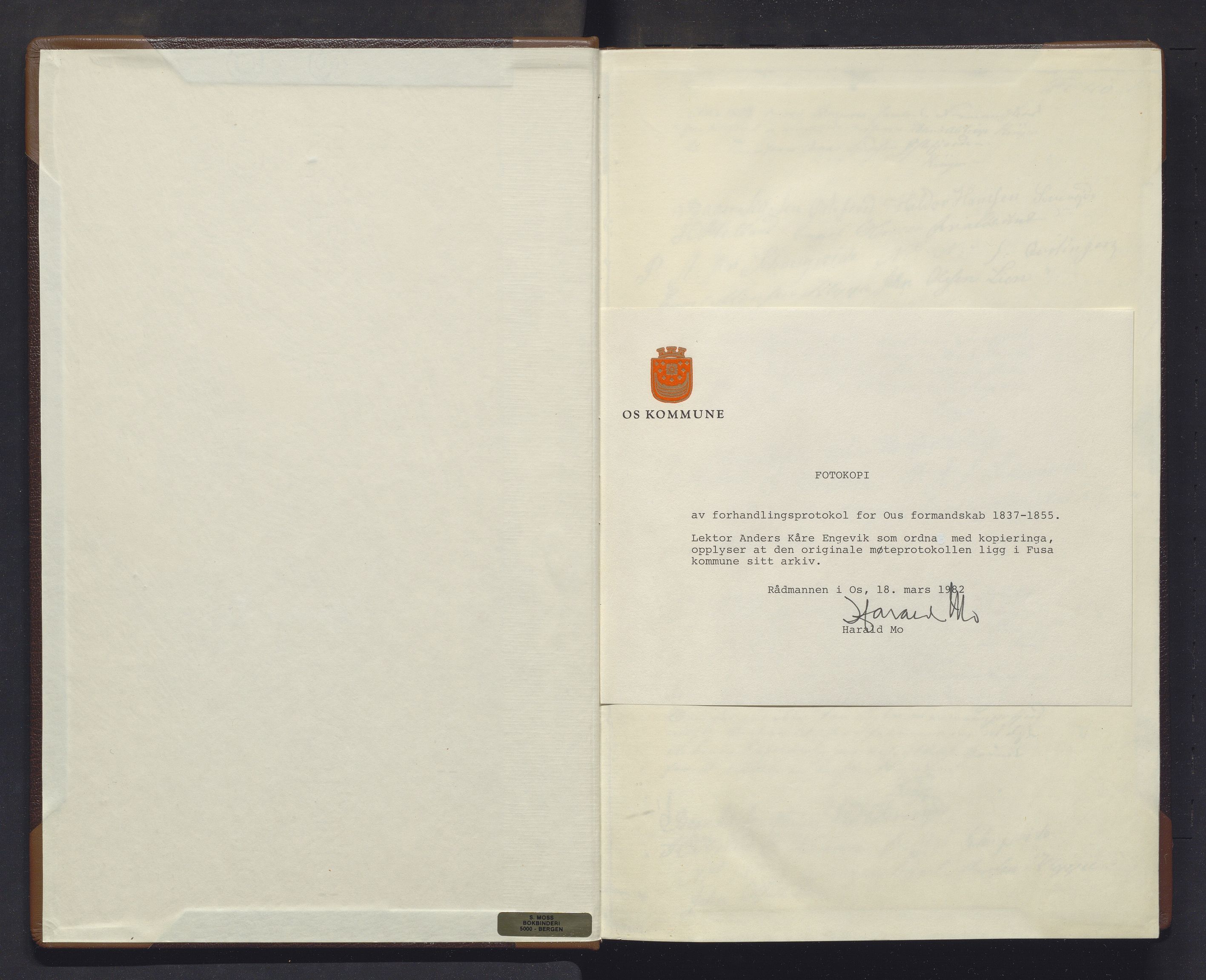 Os kommune. Formannskapet, IKAH/1243-021/A/Aa/L0001: Utskrift av møtebok for formannskap, heradsstyre og soknestyra i Os, Fusa, Hålandsdalen, Strandvik og Samnanger soknekommunar, 1837-1855