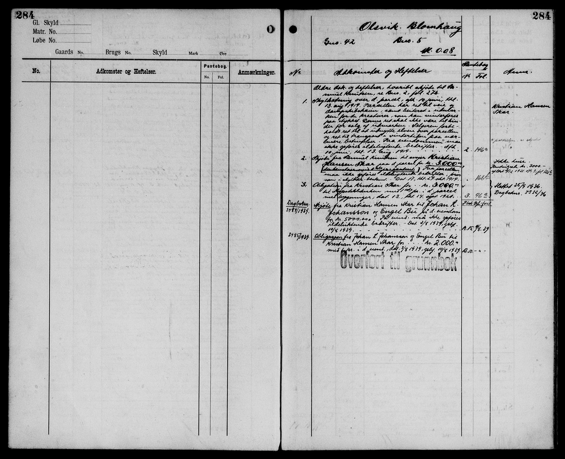 Midhordland sorenskriveri, AV/SAB-A-3001/1/G/Ga/Gab/L0107: Panteregister nr. II.A.b.107, s. 284