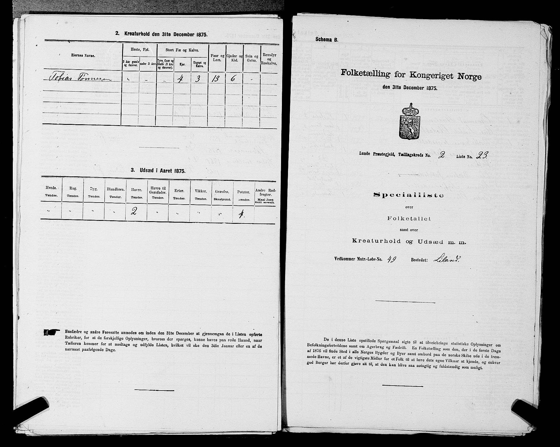 SAST, Folketelling 1875 for 1112P Lund prestegjeld, 1875, s. 151