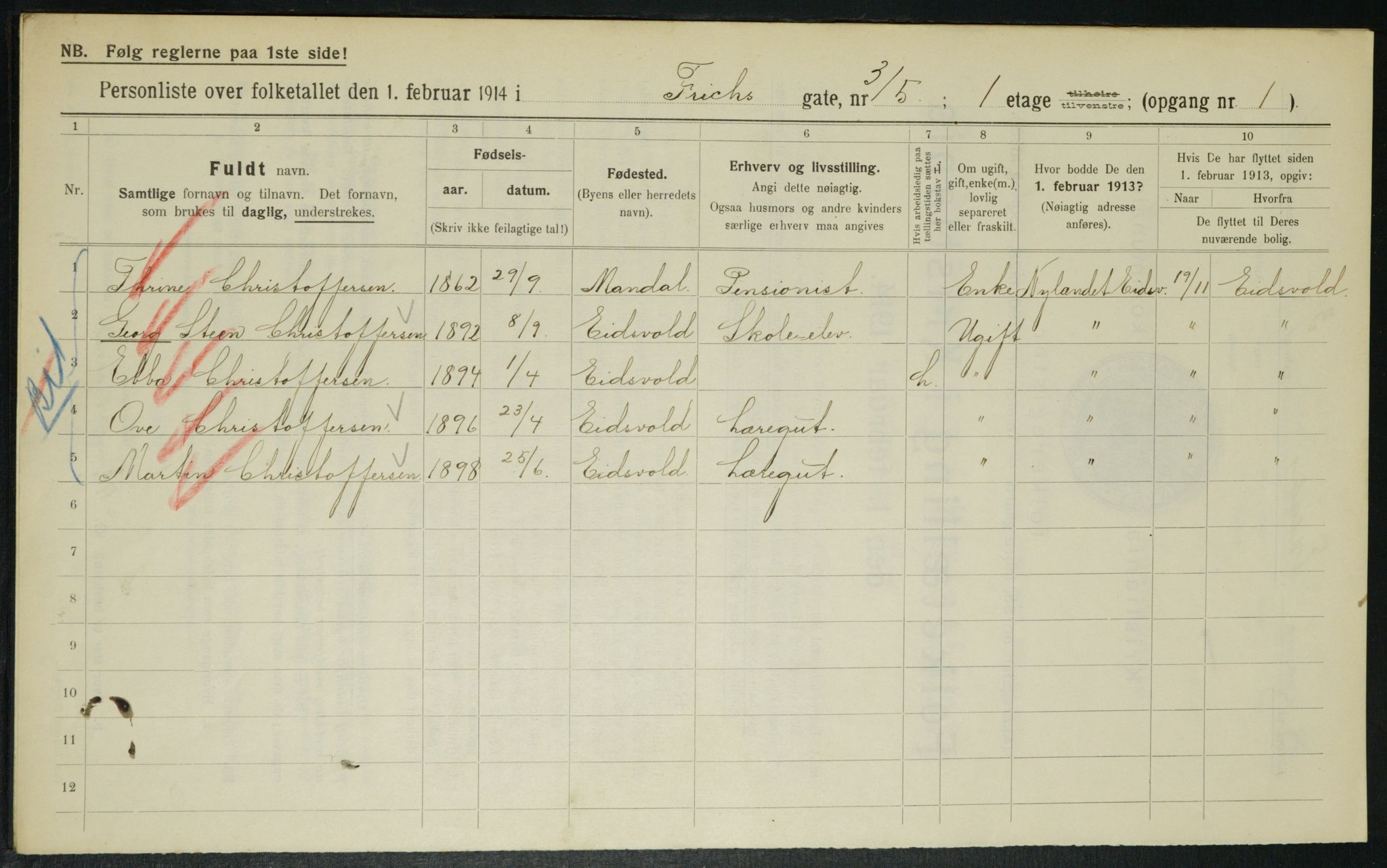 OBA, Kommunal folketelling 1.2.1914 for Kristiania, 1914, s. 26994