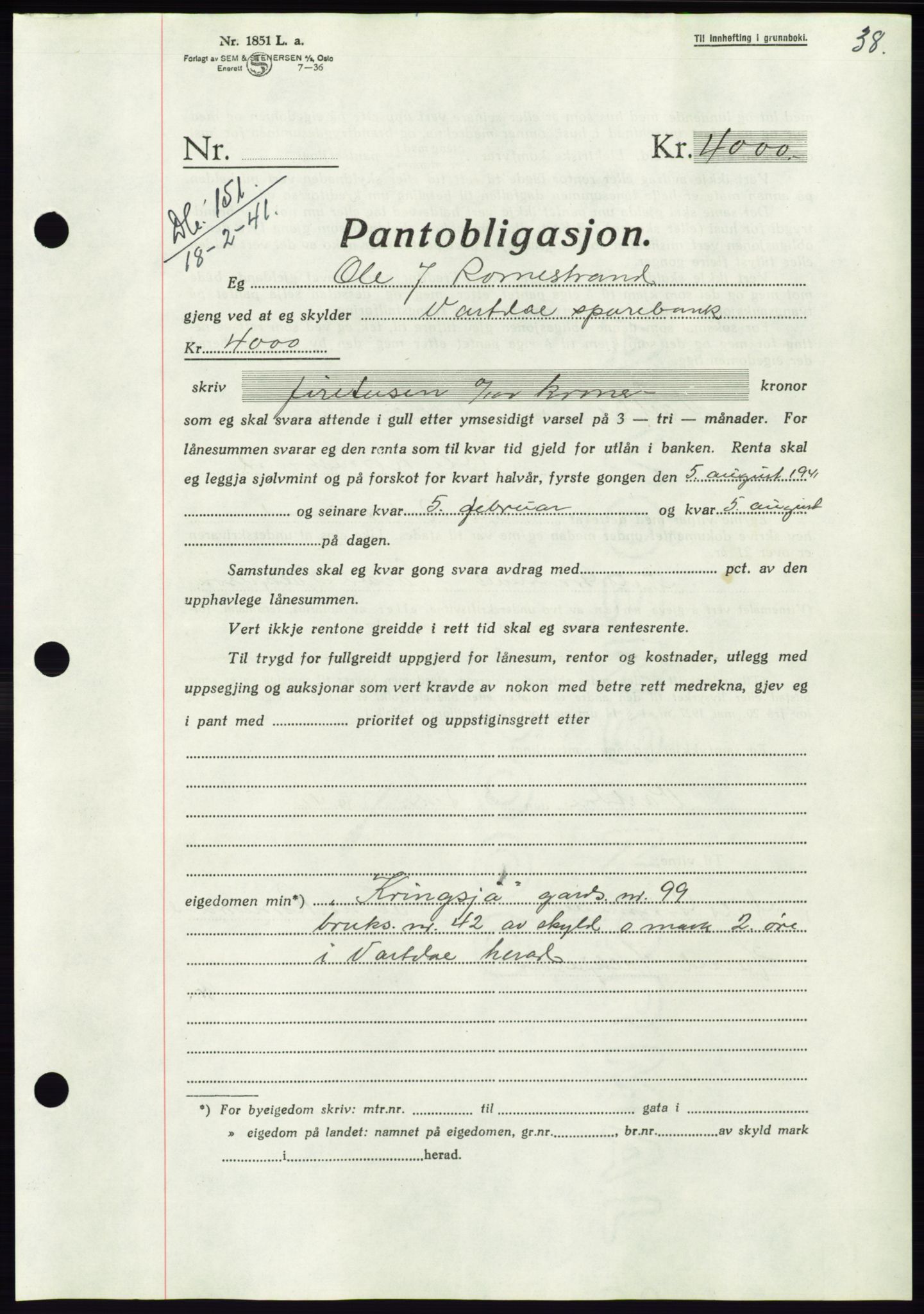 Søre Sunnmøre sorenskriveri, AV/SAT-A-4122/1/2/2C/L0071: Pantebok nr. 65, 1941-1941, Dagboknr: 151/1941