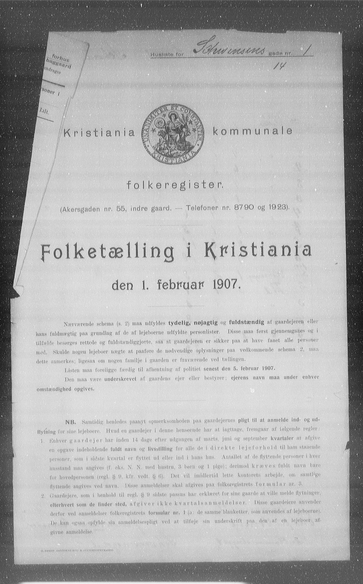 OBA, Kommunal folketelling 1.2.1907 for Kristiania kjøpstad, 1907, s. 47315