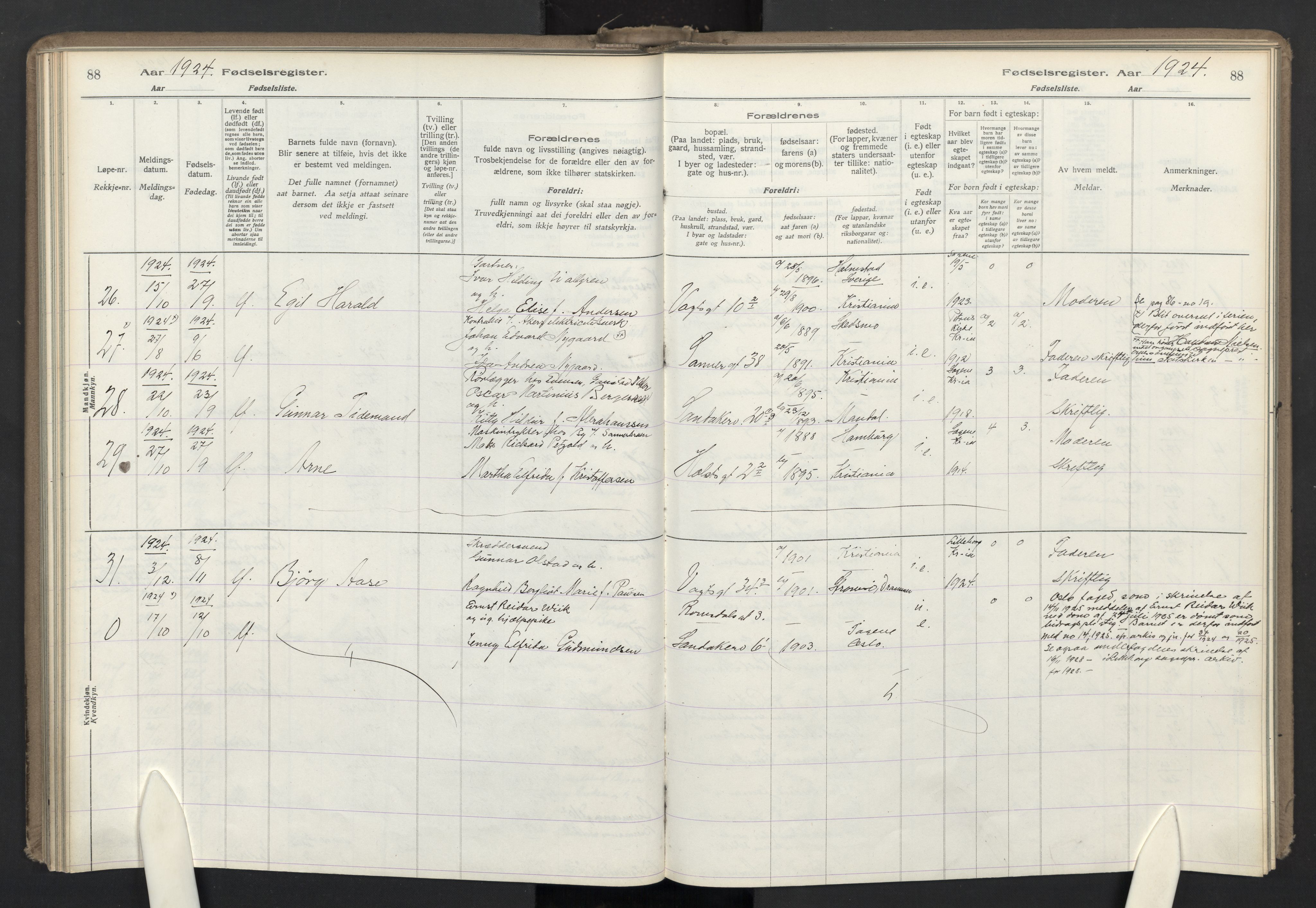 Lilleborg prestekontor Kirkebøker, AV/SAO-A-10343a/J/L0001: Fødselsregister nr. 1, 1917-1944, s. 88