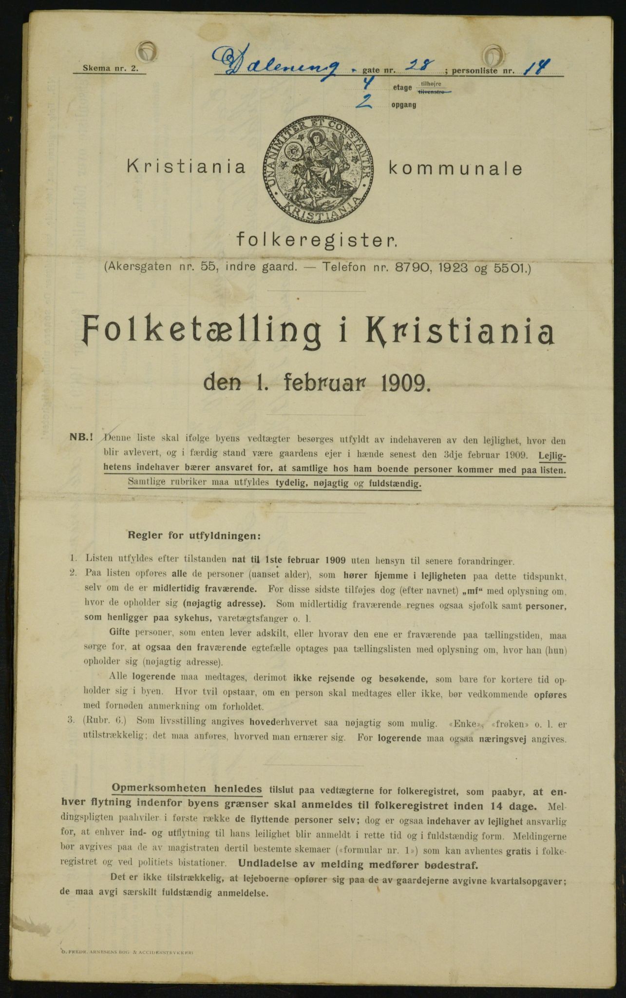 OBA, Kommunal folketelling 1.2.1909 for Kristiania kjøpstad, 1909, s. 16009