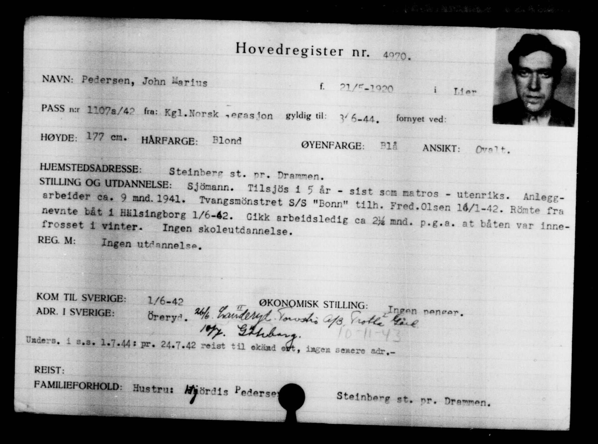 Utenriksstasjonene, Legasjonen i Stockholm, Flyktningkontoret, AV/RA-S-6753/V/Va/L0004: Kjesäterkartoteket, flyktninger med registreringsnr. 3496-6610, 1940-1945, s. 1751