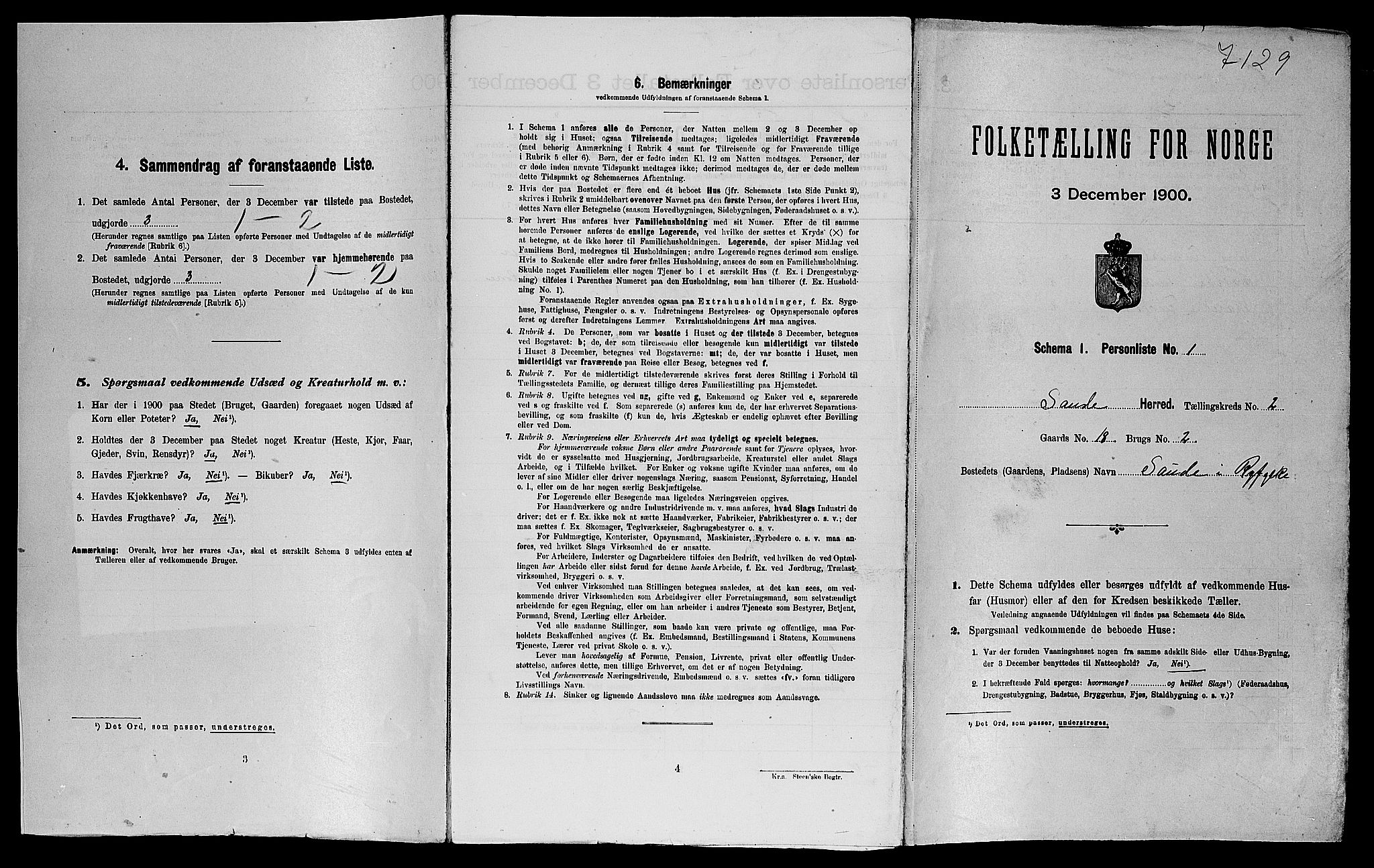 SAST, Folketelling 1900 for 1135 Sauda herred, 1900, s. 146