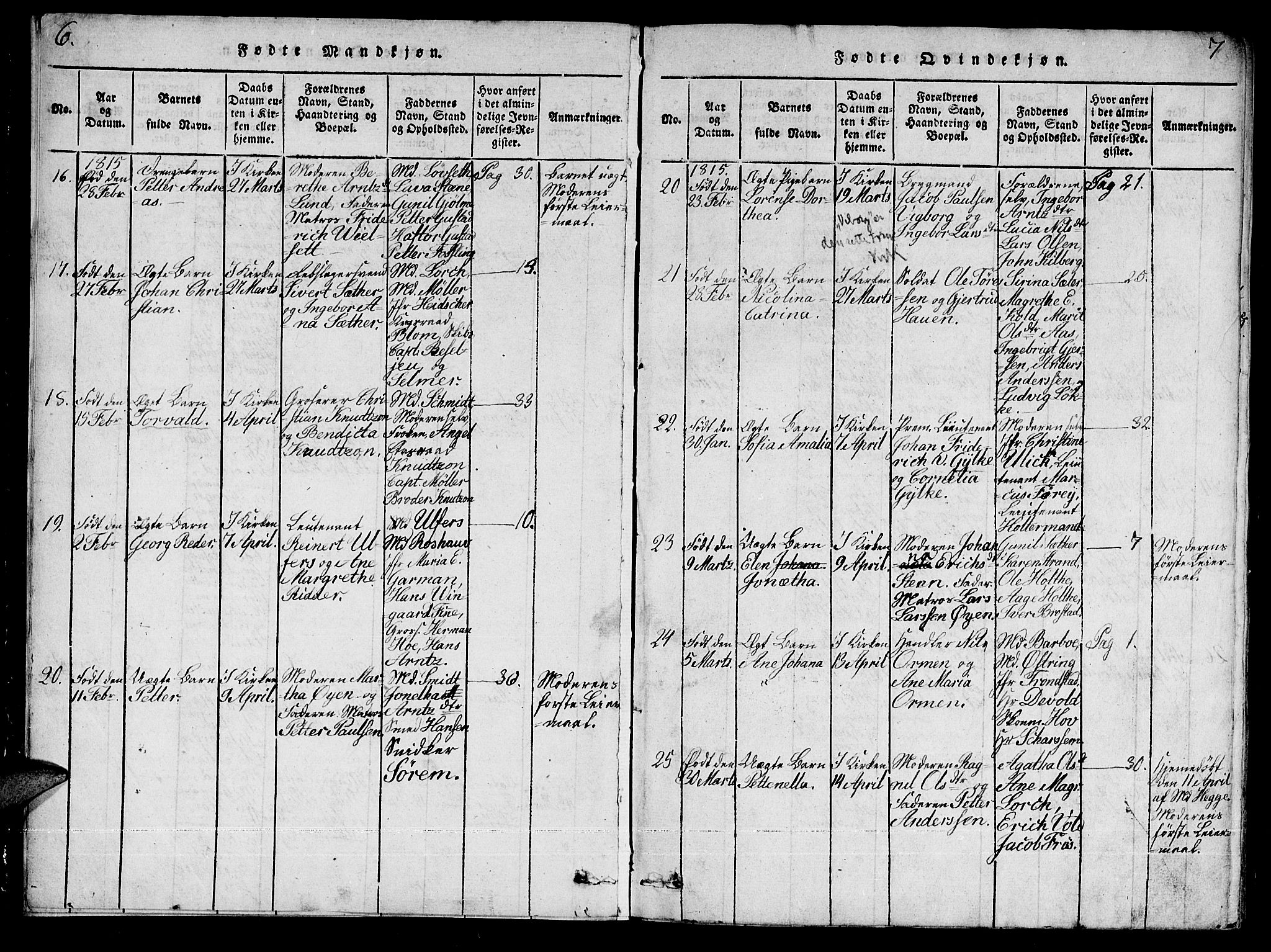 Ministerialprotokoller, klokkerbøker og fødselsregistre - Sør-Trøndelag, SAT/A-1456/601/L0043: Ministerialbok nr. 601A11, 1815-1821, s. 6-7