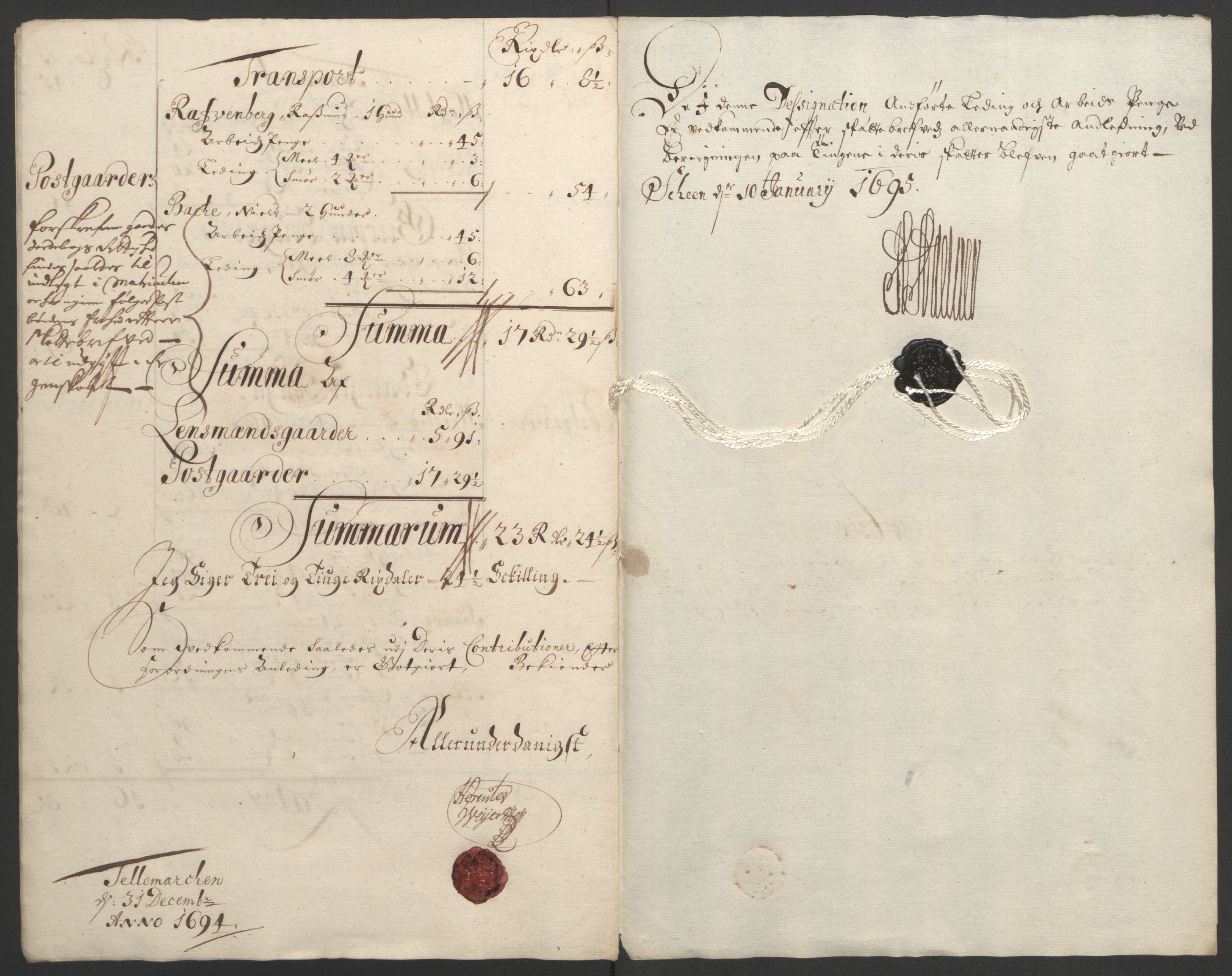 Rentekammeret inntil 1814, Reviderte regnskaper, Fogderegnskap, RA/EA-4092/R36/L2092: Fogderegnskap Øvre og Nedre Telemark og Bamble, 1694, s. 245