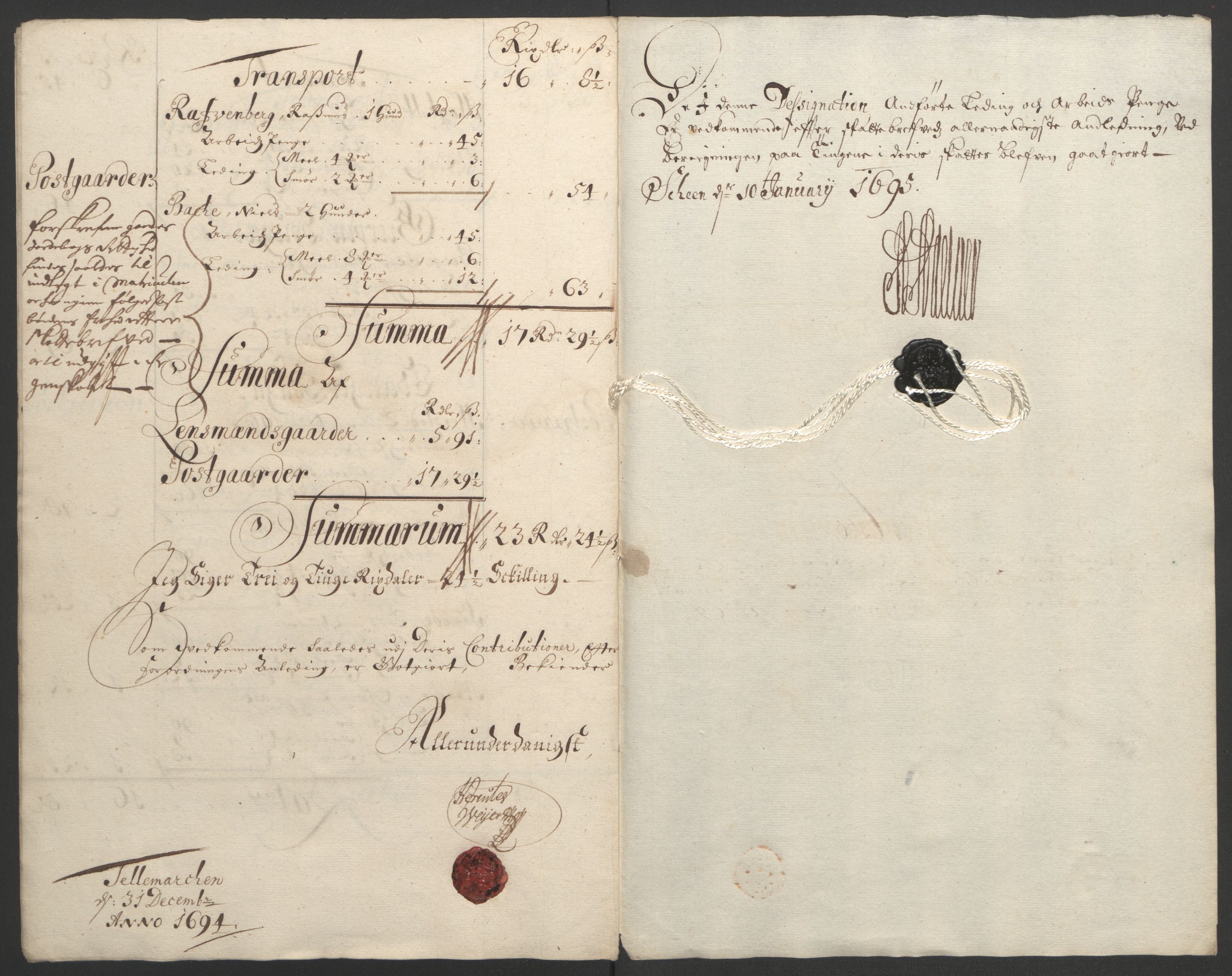 Rentekammeret inntil 1814, Reviderte regnskaper, Fogderegnskap, AV/RA-EA-4092/R36/L2092: Fogderegnskap Øvre og Nedre Telemark og Bamble, 1694, s. 245