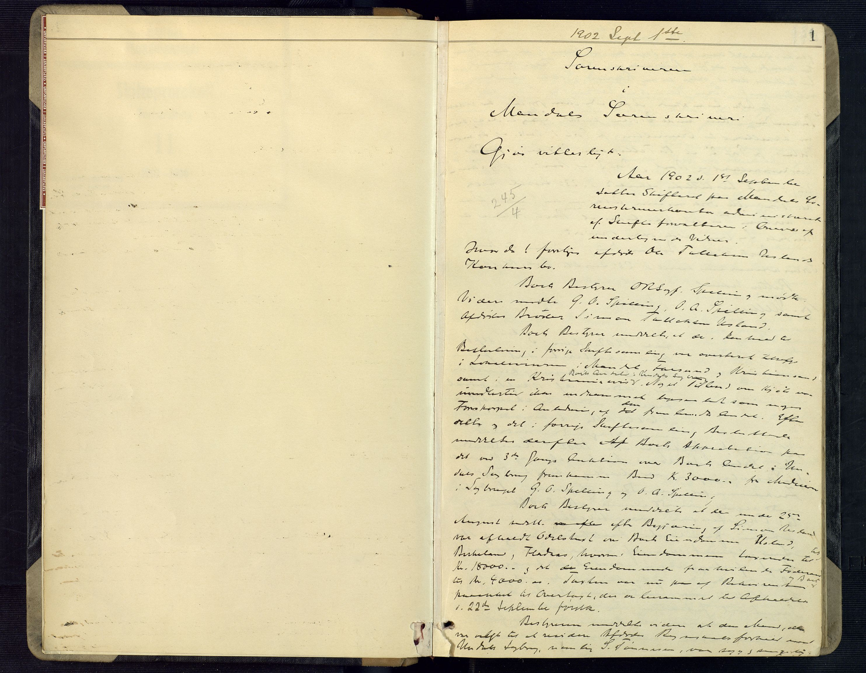 Mandal sorenskriveri, SAK/1221-0005/001/H/Hc/L0079: Skifteforhandlingsprotokoll nr 11, 1902-1904, s. 1